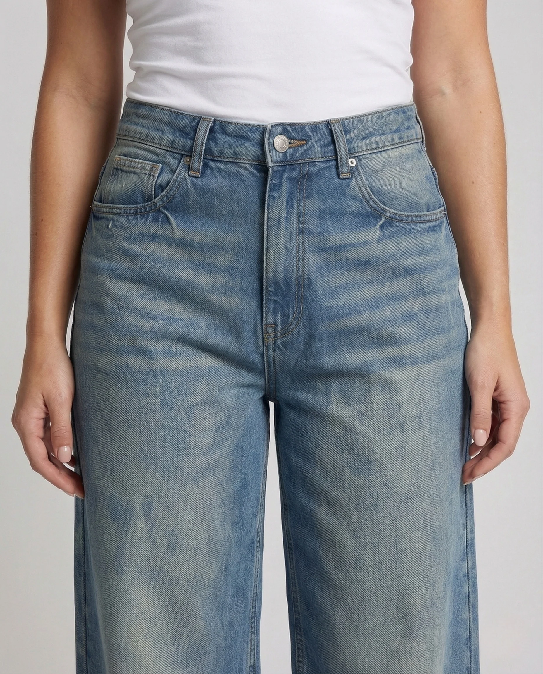 Damen Weitbein Jeans Locker Geschnitten mit Sichtbaren Nähten - Image 3
