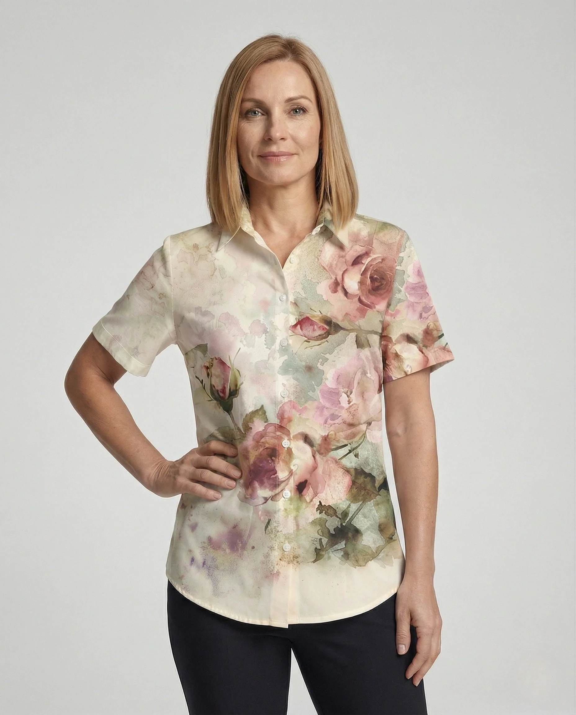 Aquarell Hemdbluse Damen Mit Schlitzen - Image 2