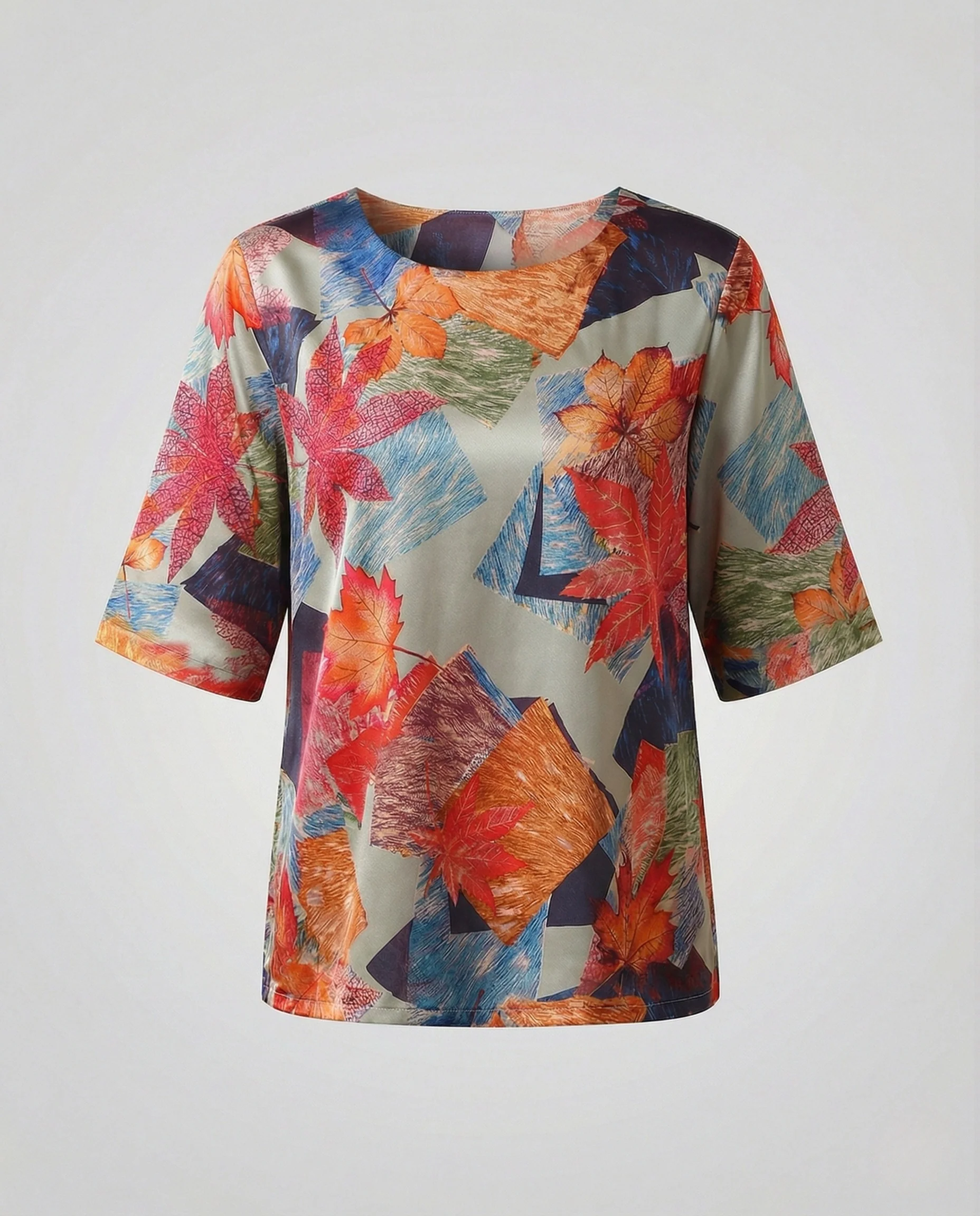 Seidenoptik Bluse Damen Mit Blattprint - Image 6