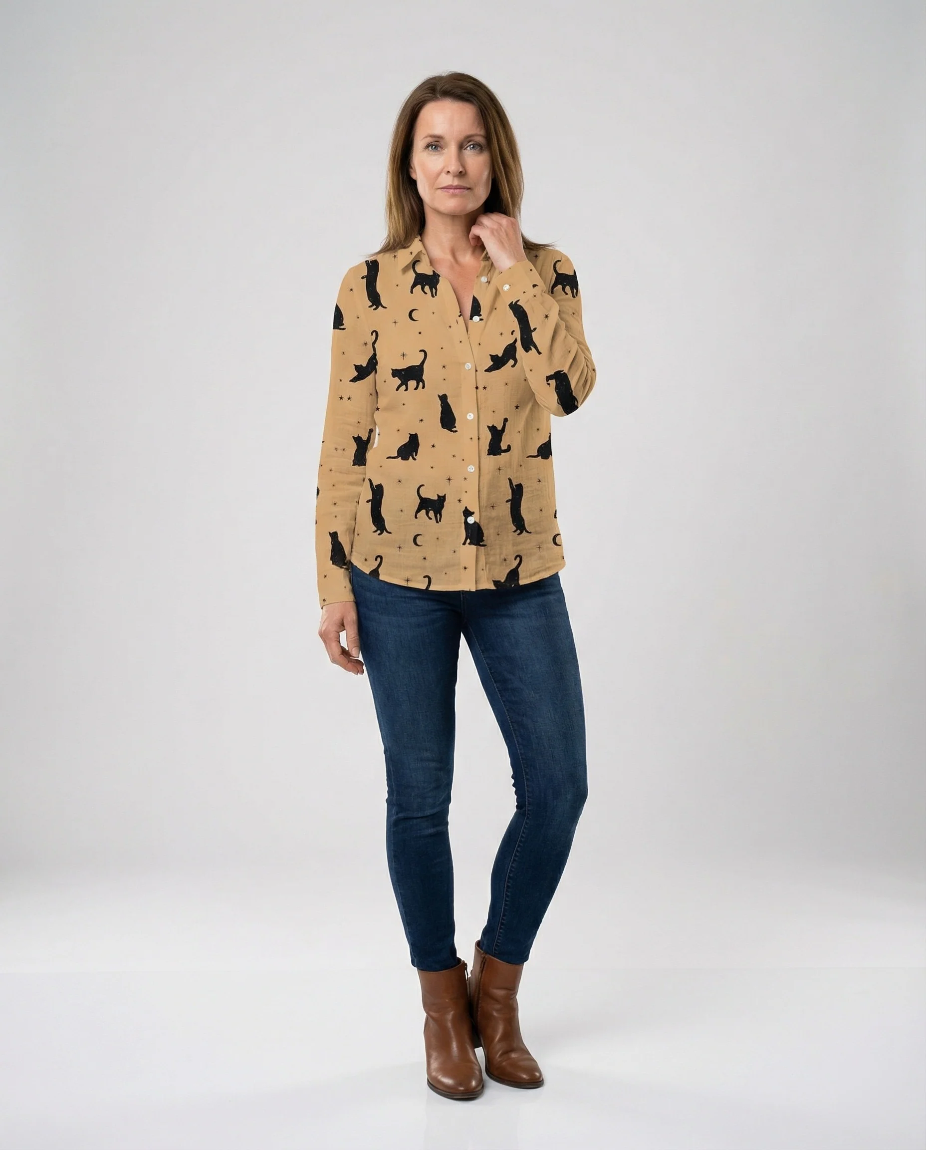 Damen Hemdbluse Katzenprint - Image 11