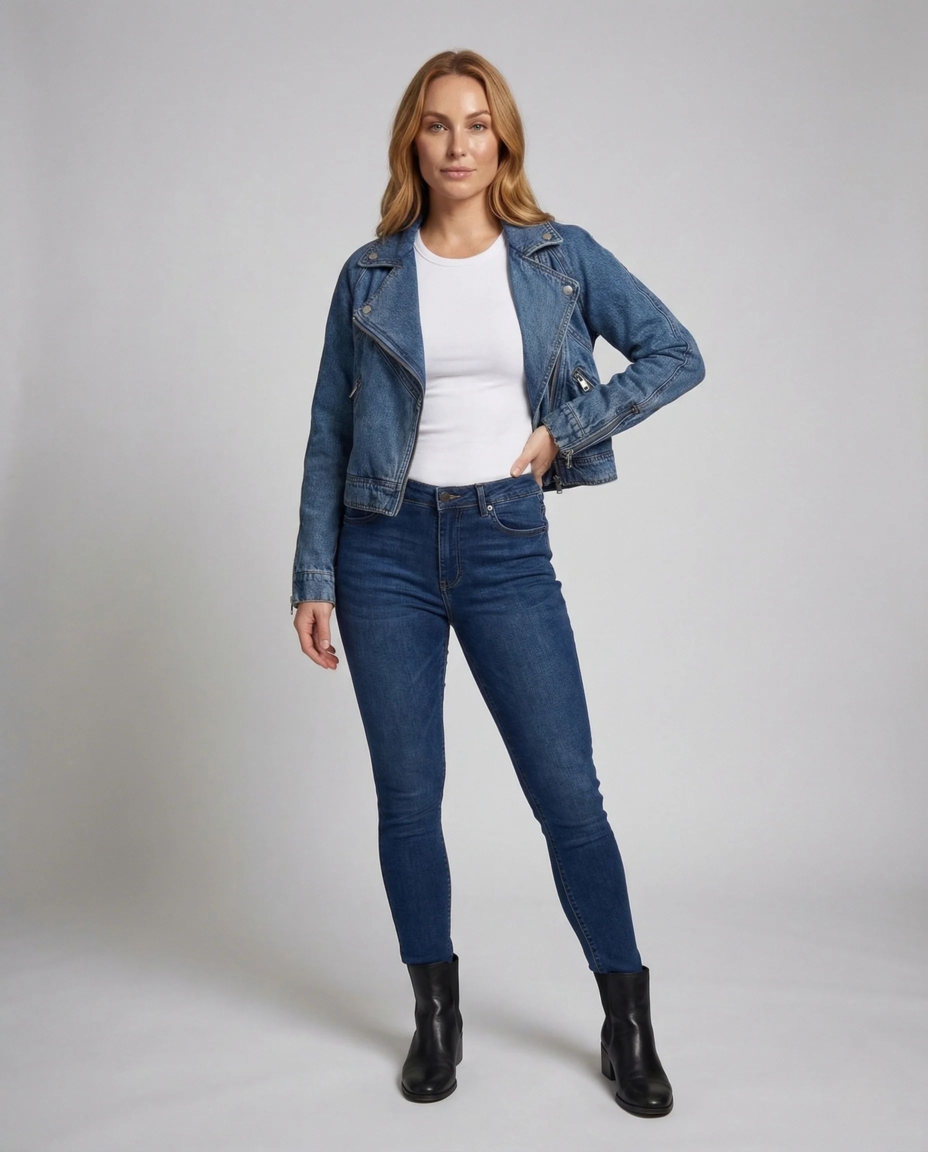 Damen Jeans Bikerjacke Reißverschluss