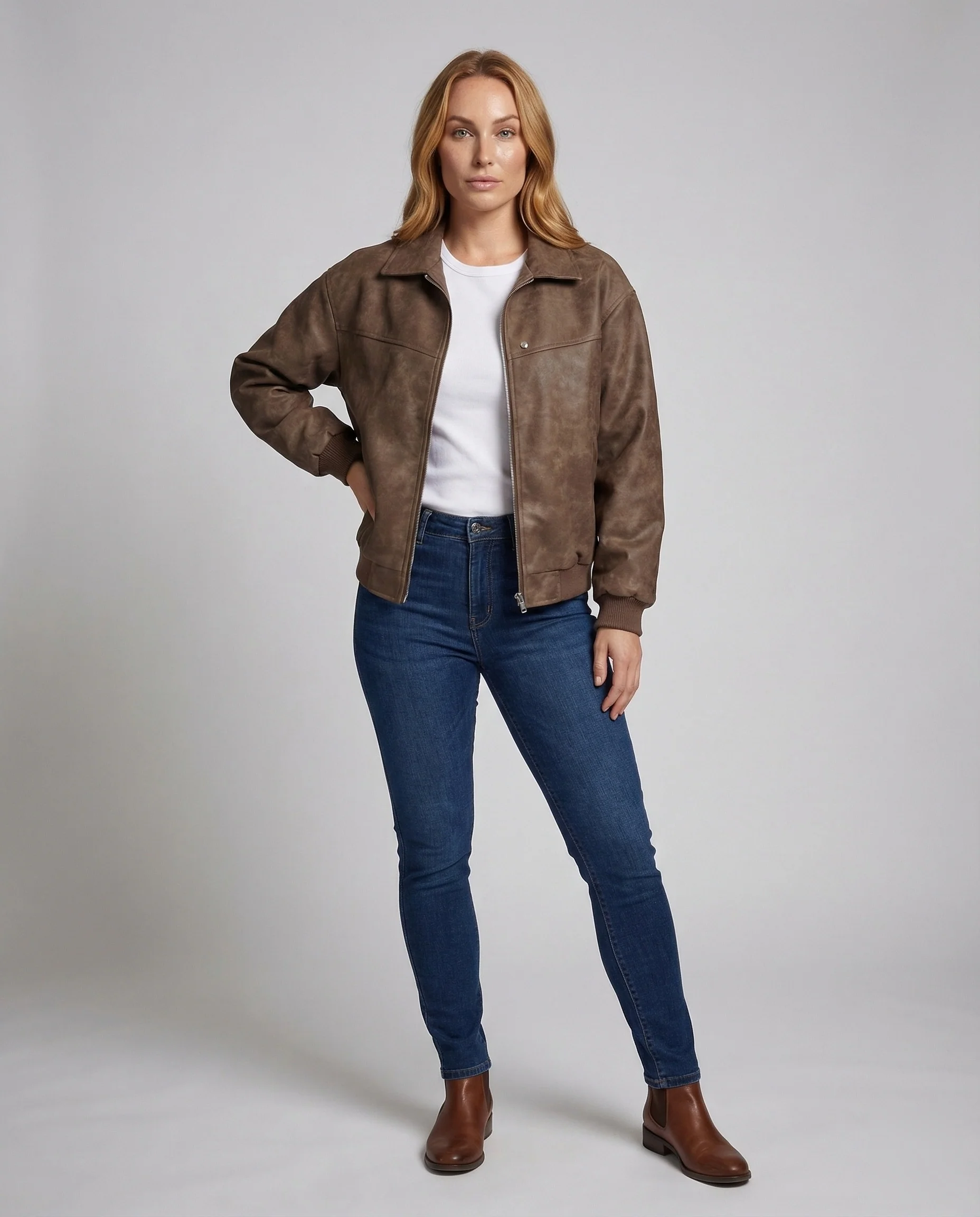 Damen Wildleder Bomberjacke Kurz - Image 2