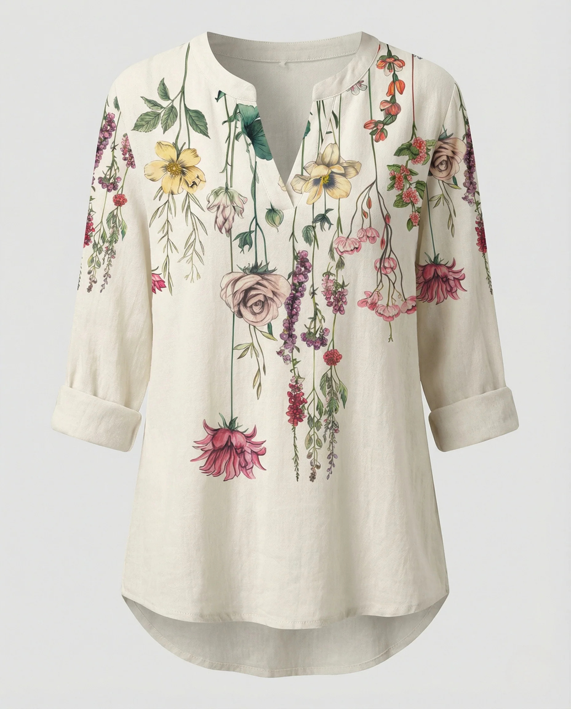 Damen Leinen-Tunika-Bluse mit Blumenprint - Image 5