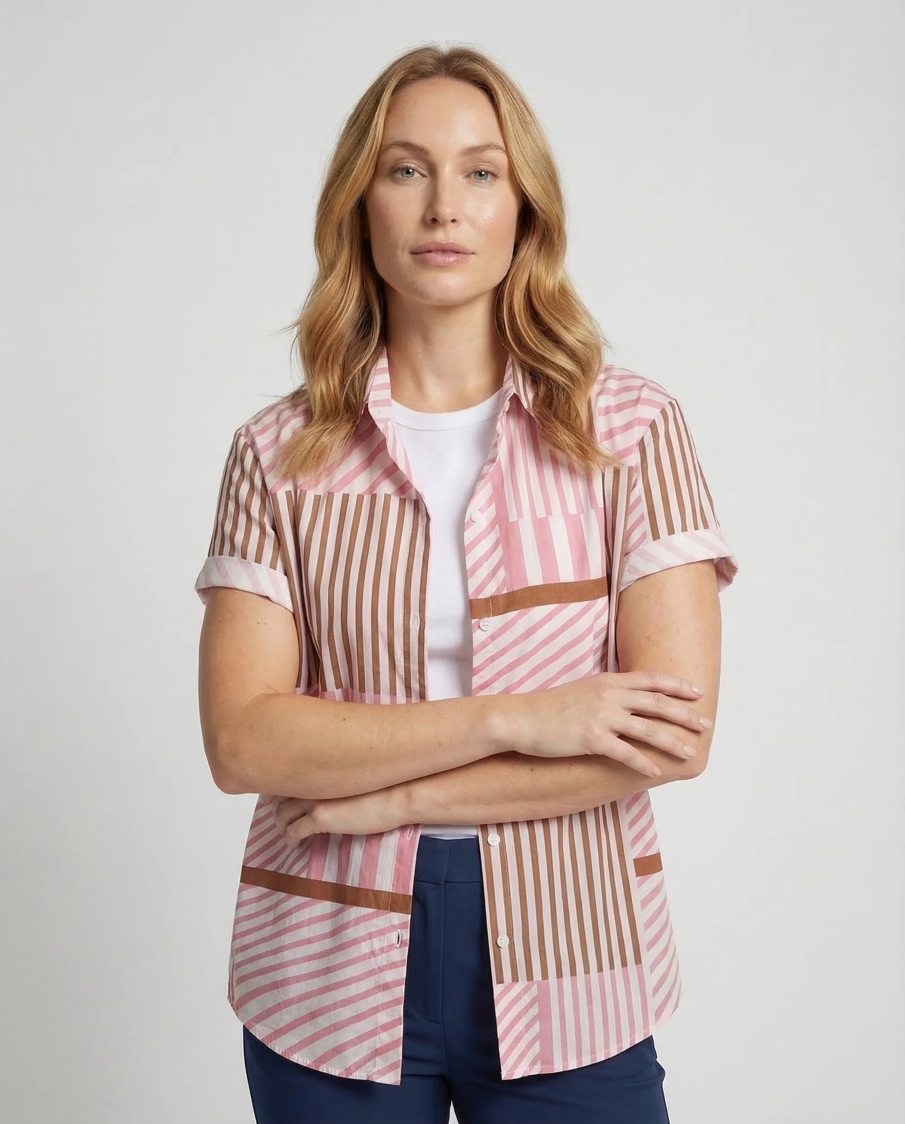 Damen Kurzarmhemd Streifen - Image 2