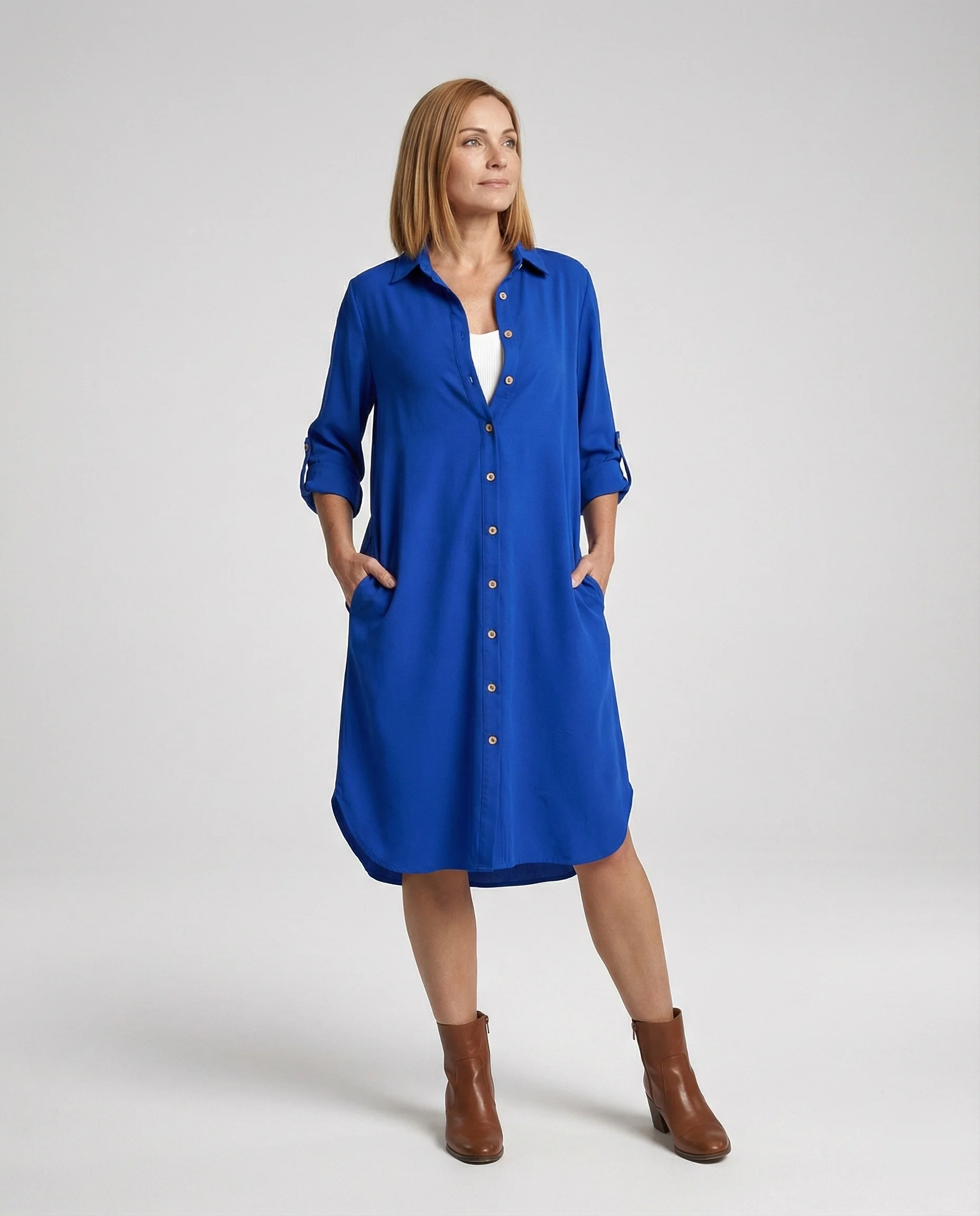 Damen Maxikleid Leinen Hemdbluse - Image 11
