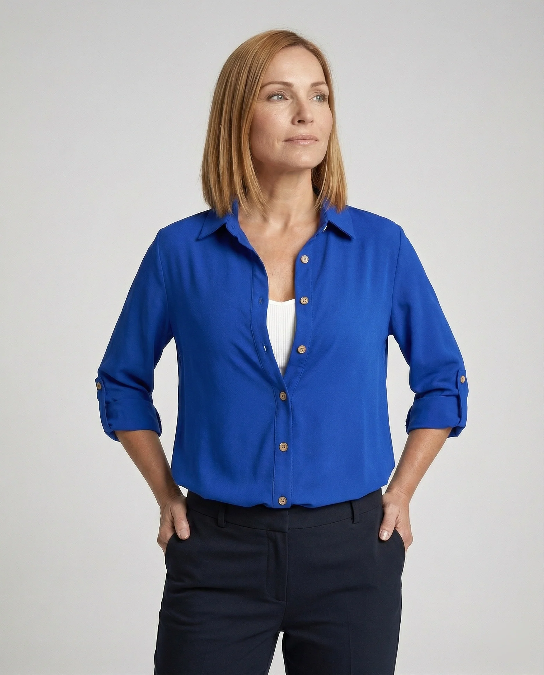 Damen Maxikleid Leinen Hemdbluse - Image 14