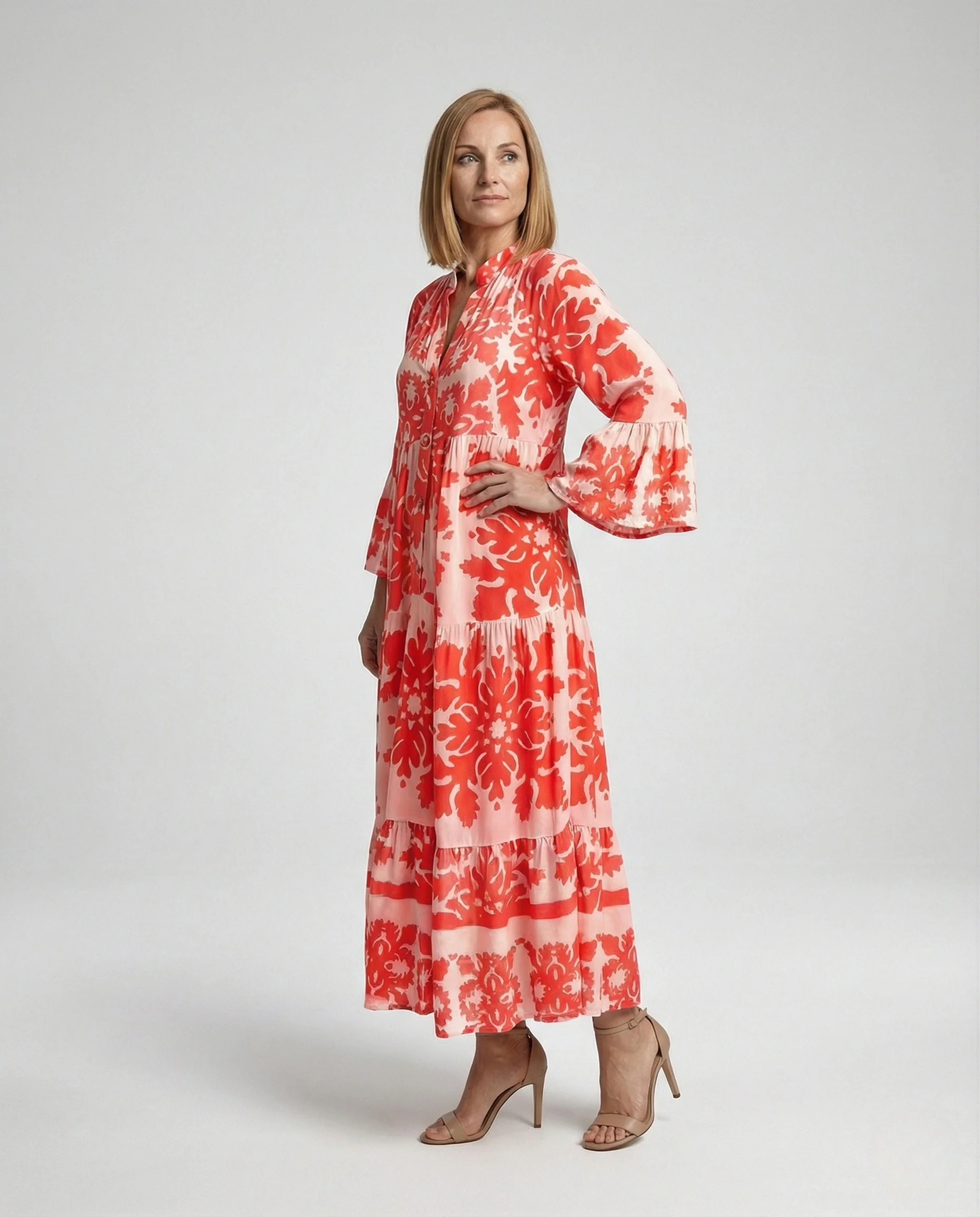 Damen Maxikleid Sommer Ornament Print