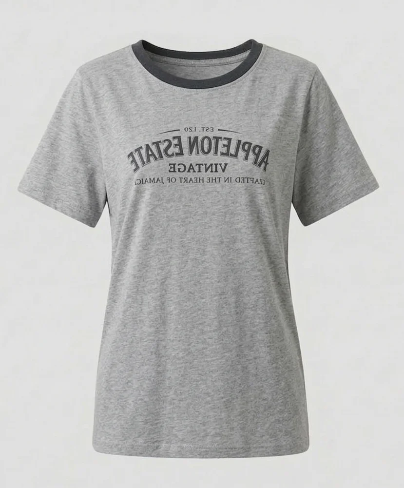 Damen T Shirt Kontrastkragen Print - Image 7