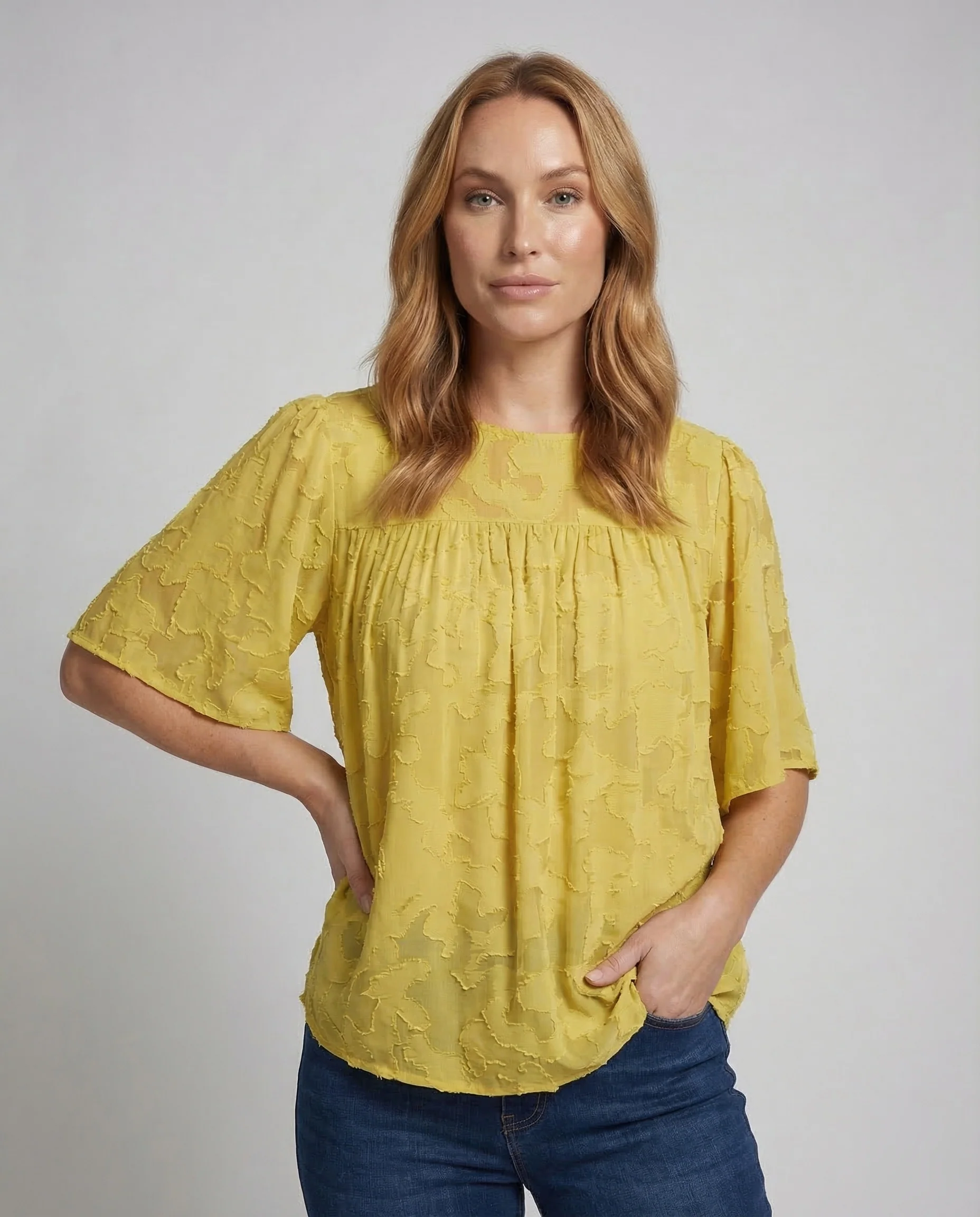 Damen Jacquard Bluse Kurzarm - Image 2