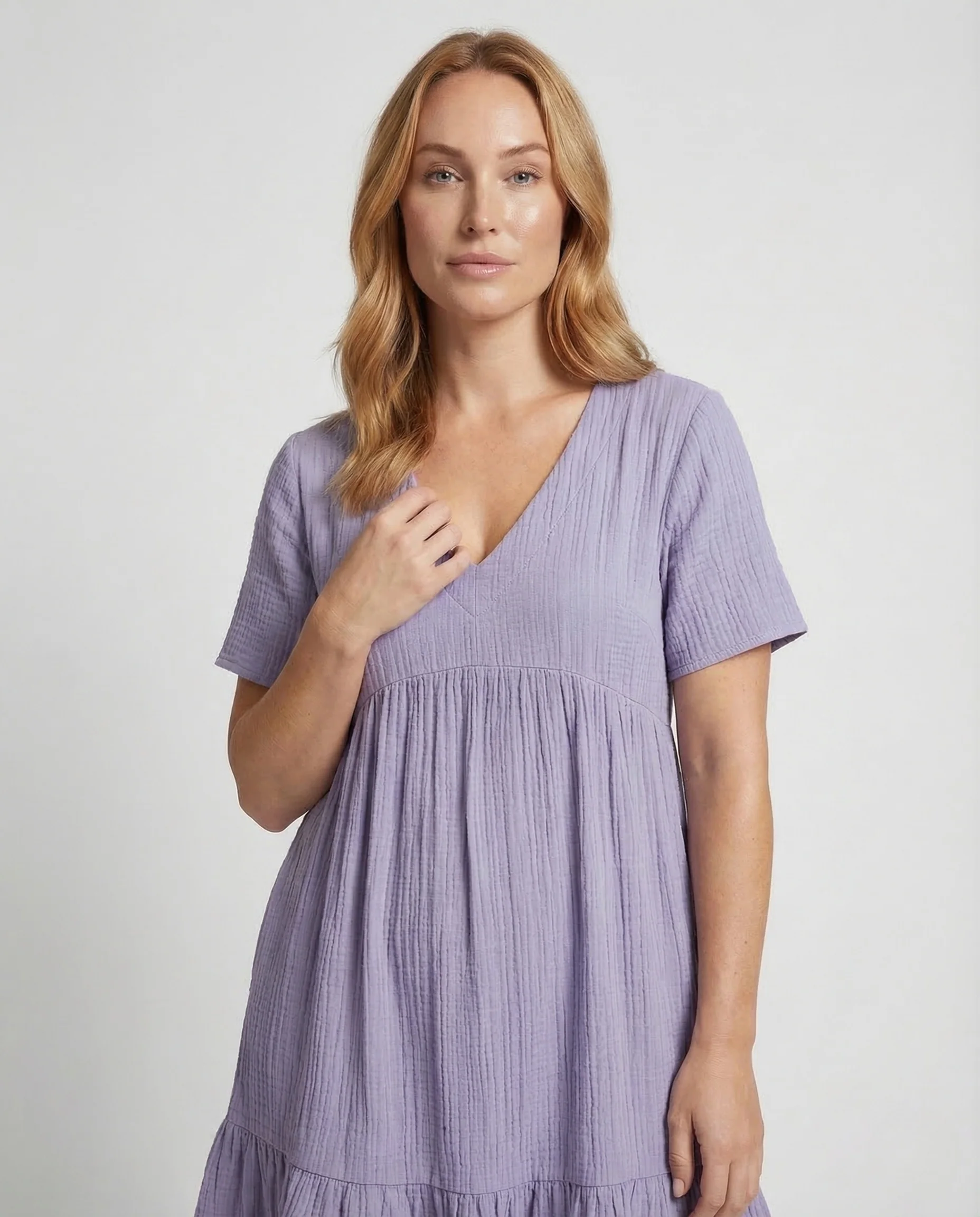 Damen Gaze Kleid V Ausschnitt Stufenrock - Image 2