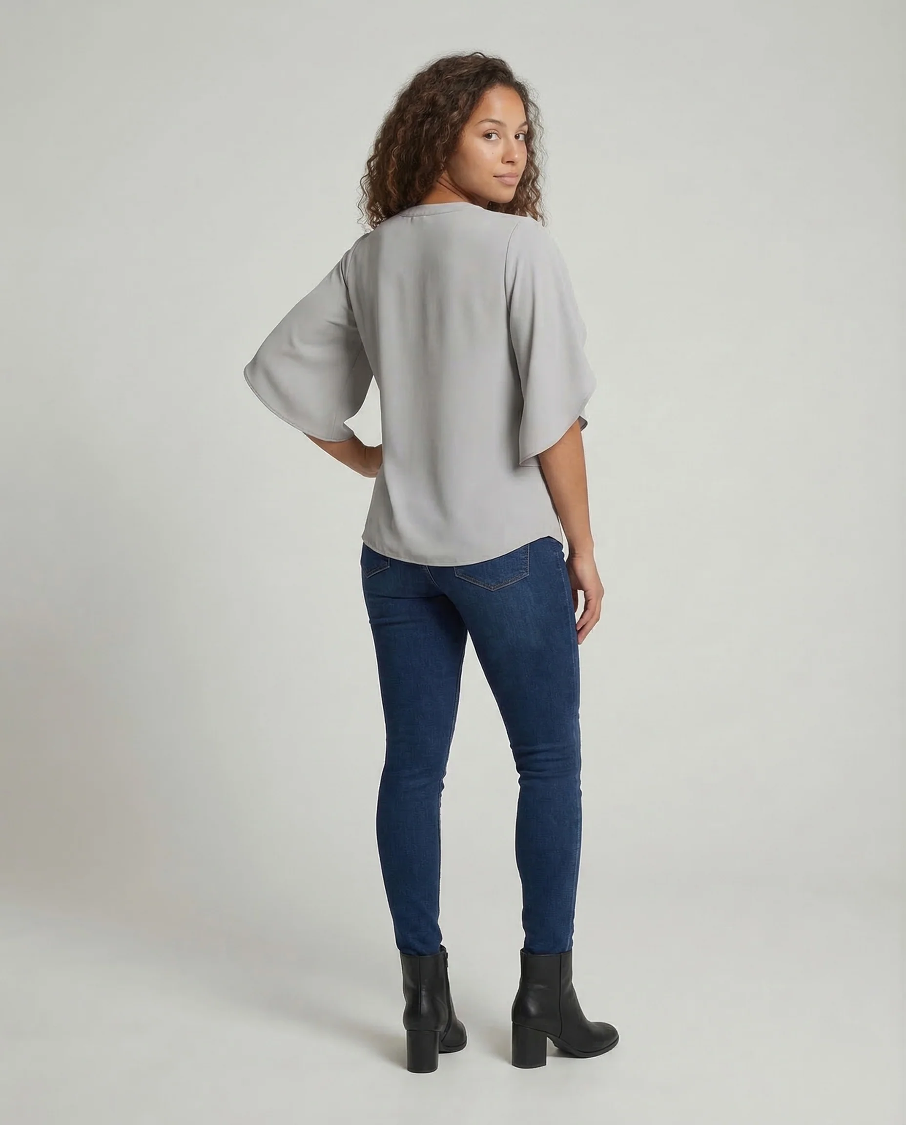 Damen Chiffonbluse Tief Ausschnitt - Image 4