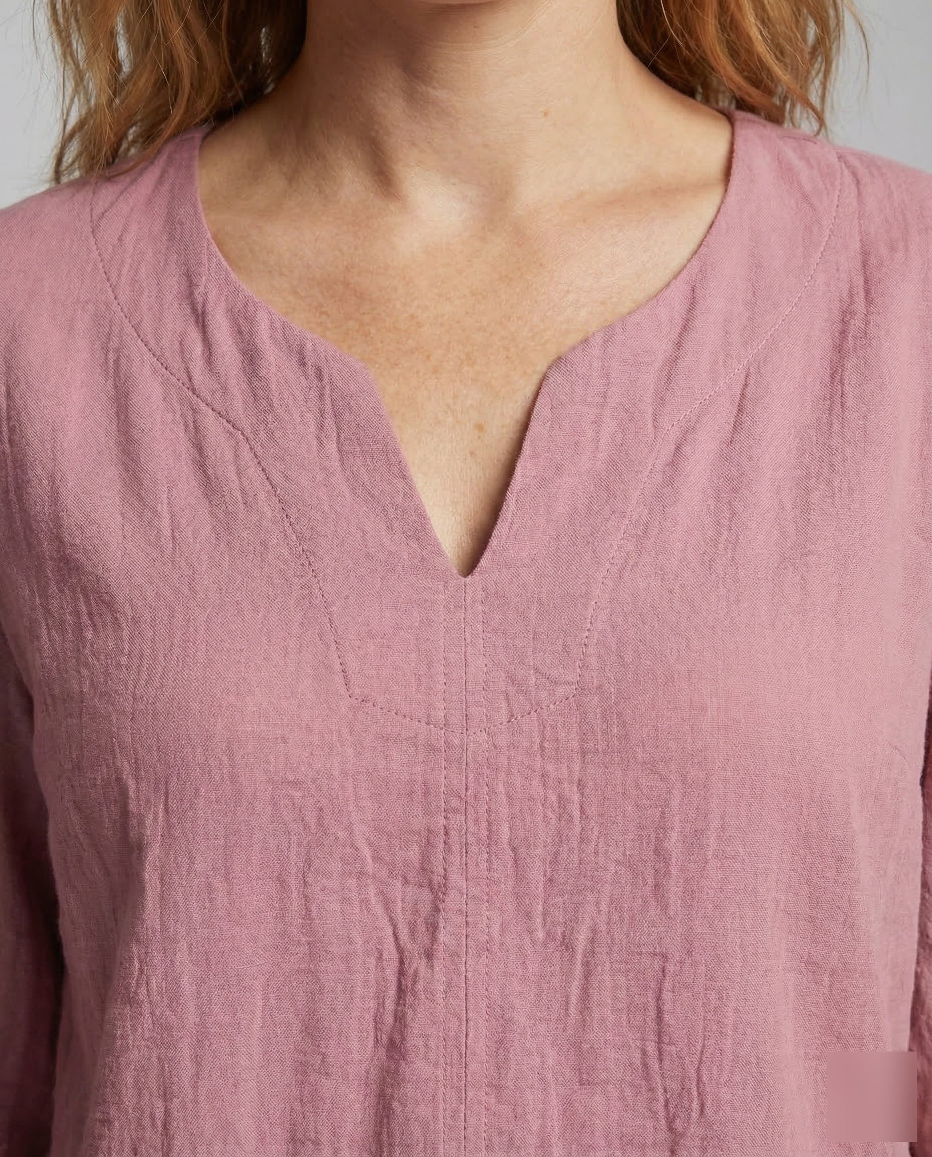 Damen Leinen Blusentop V-Ausschnitt Sommer - Image 3