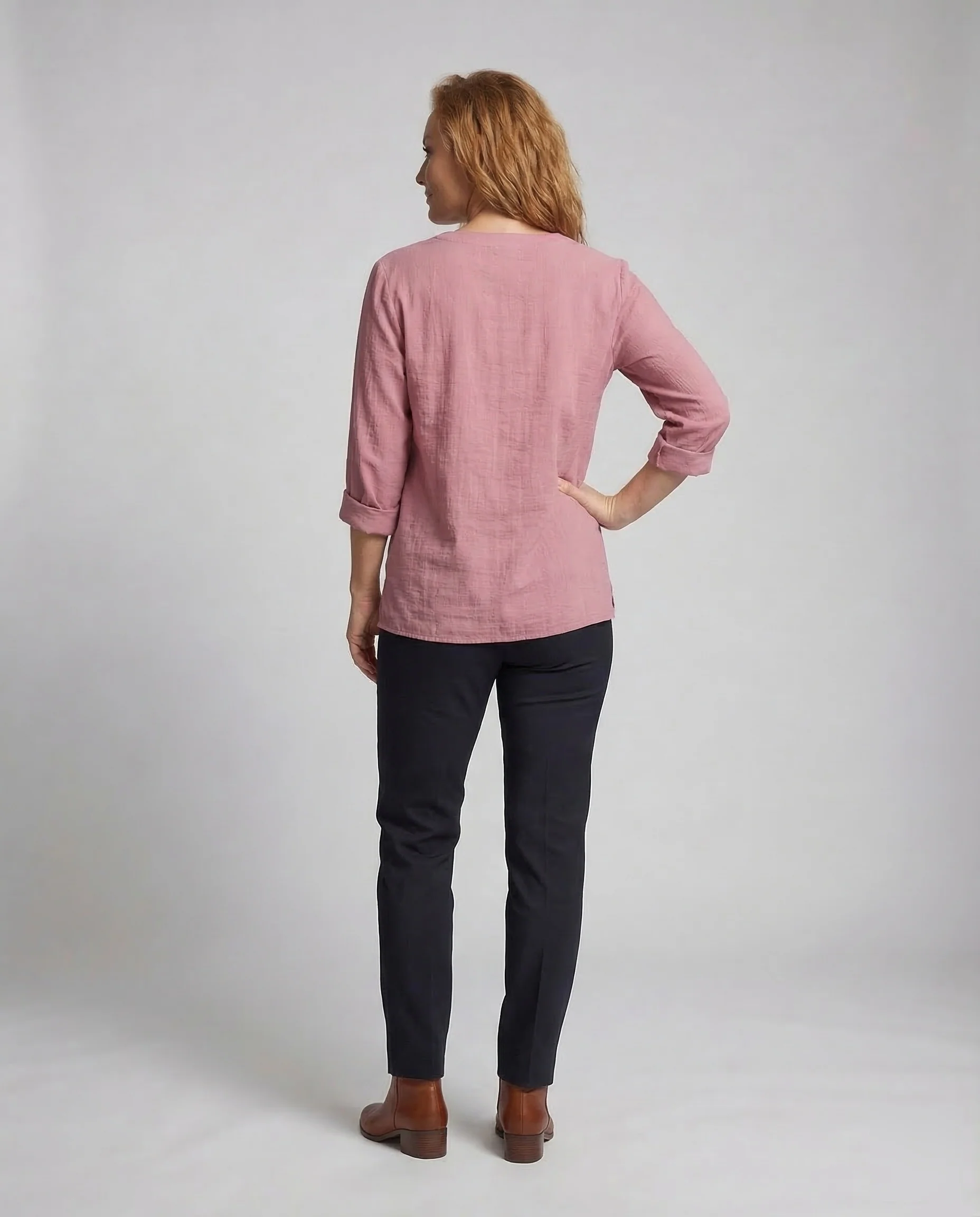 Damen Leinen Blusentop V-Ausschnitt Sommer - Image 4