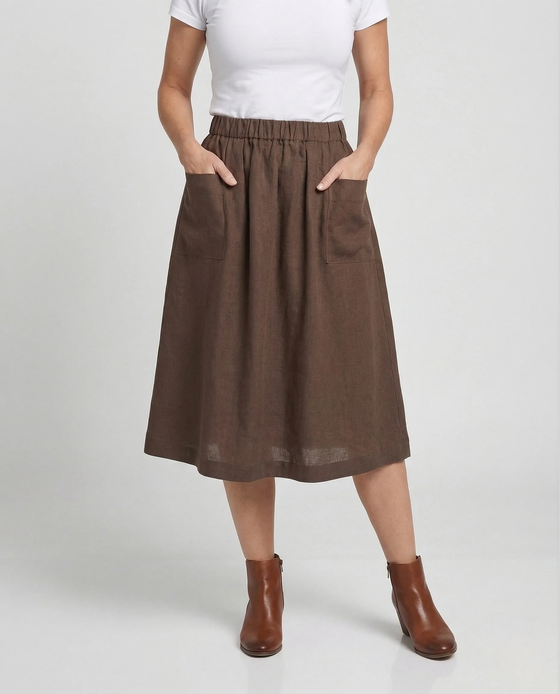 Damen Leinen Midirock mit Taschen - Image 2