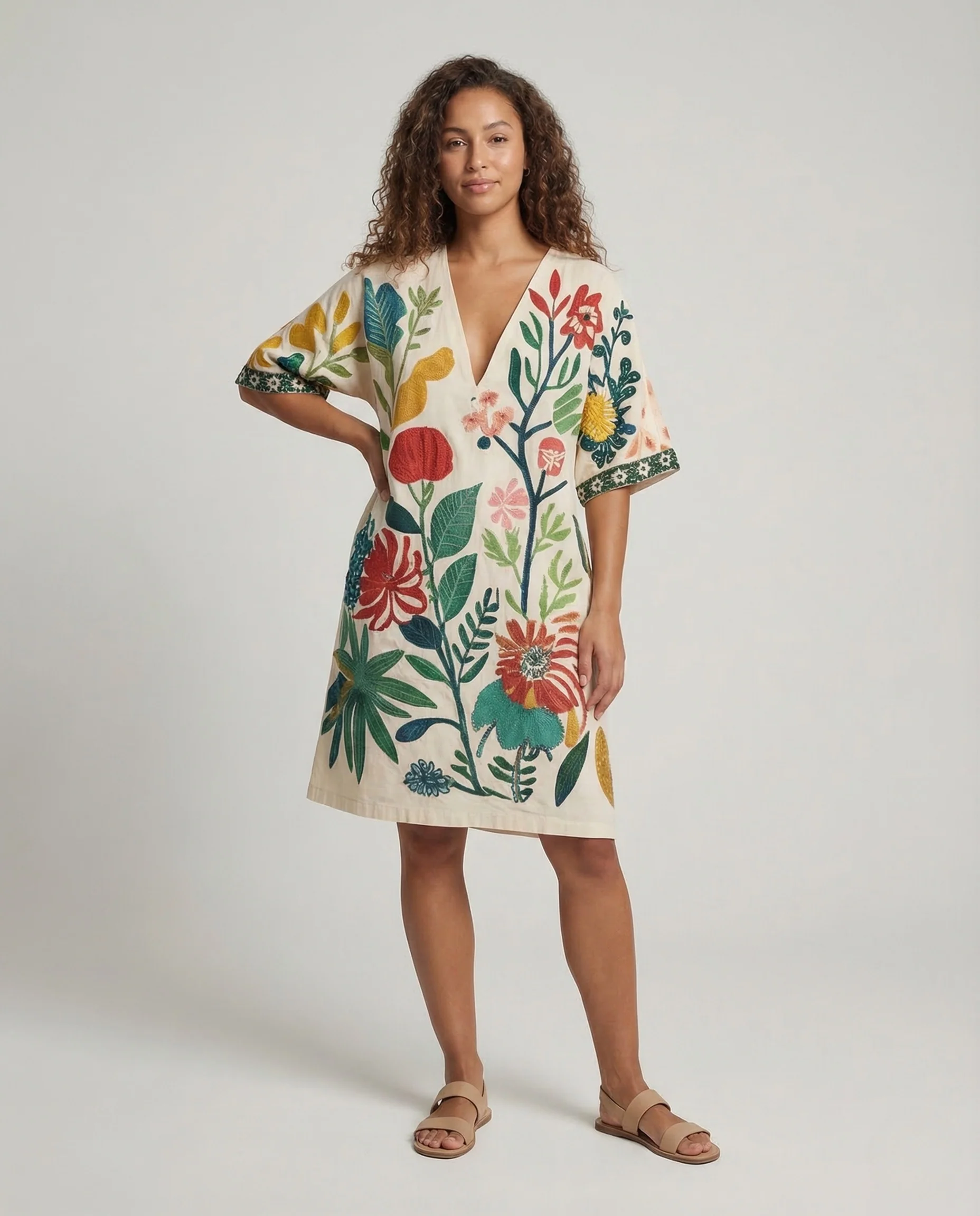 Damen Strand Kaftan Tunika V Ausschnitt