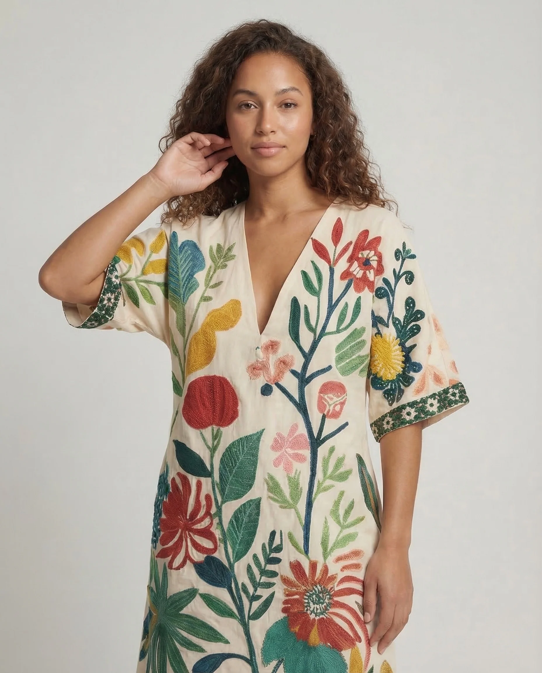Damen Strand Kaftan Tunika V Ausschnitt - Image 2