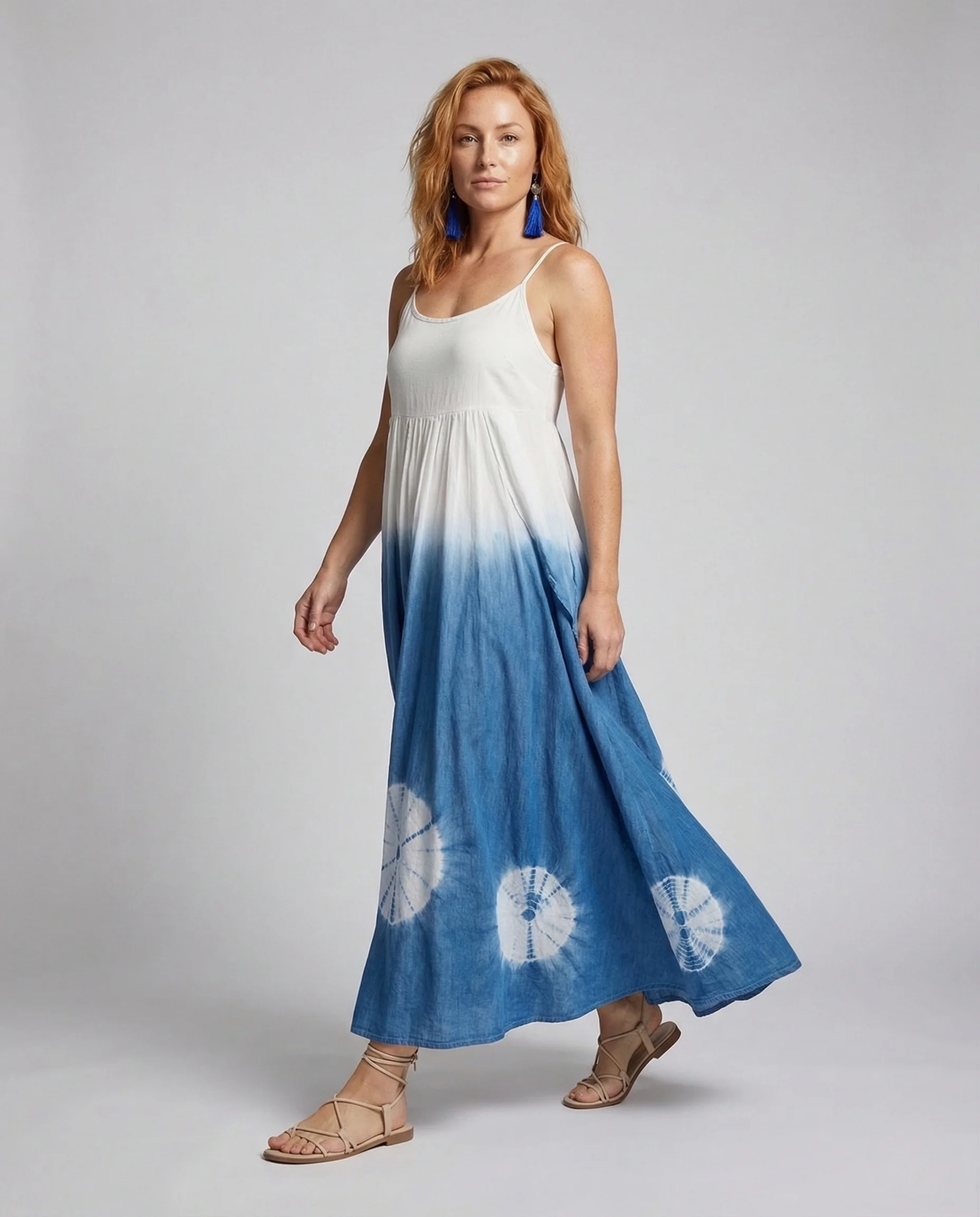 Damen Batik Maxikleid mit Empire Taille