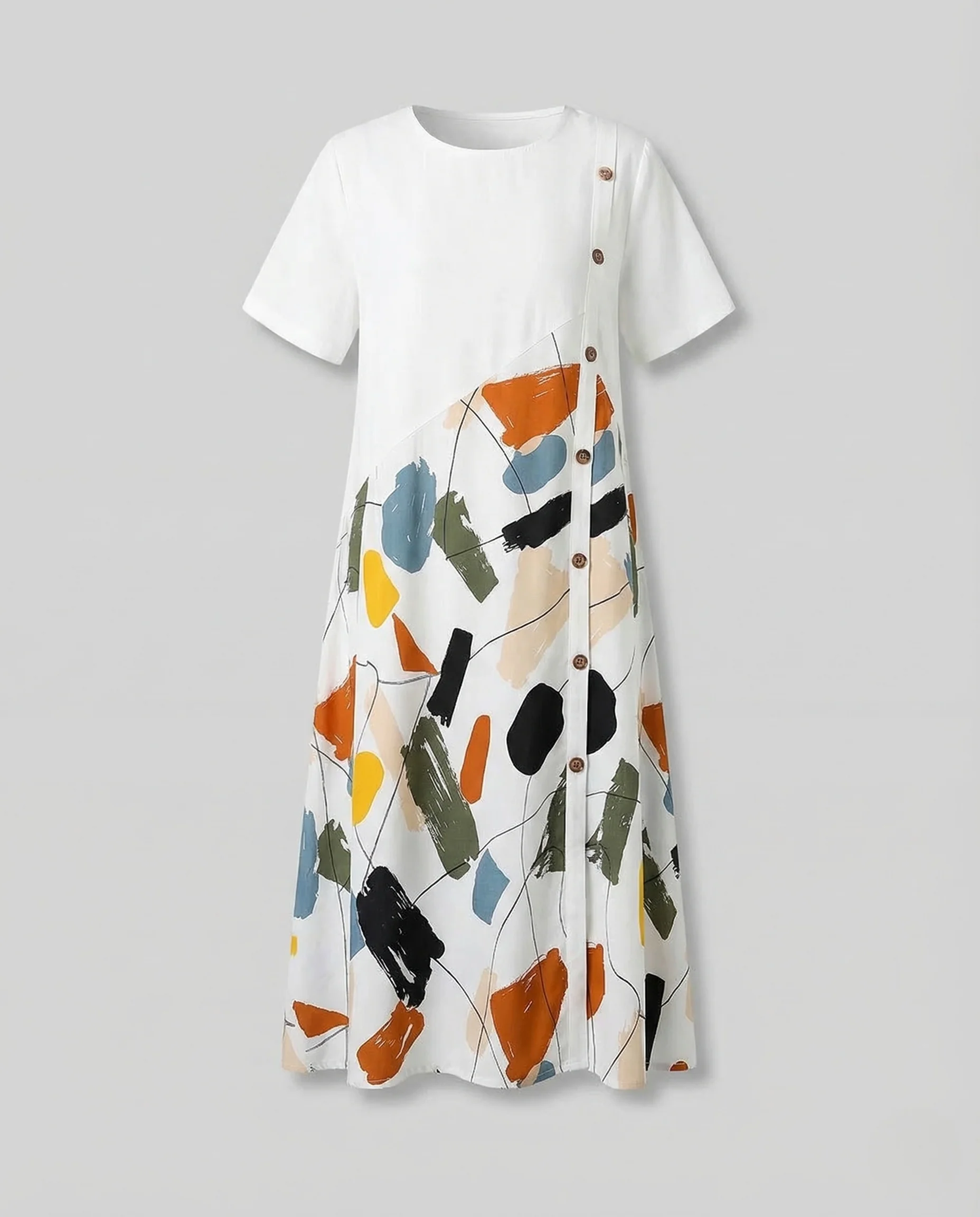 Damen Leinen Midi Kleid Print - Image 5