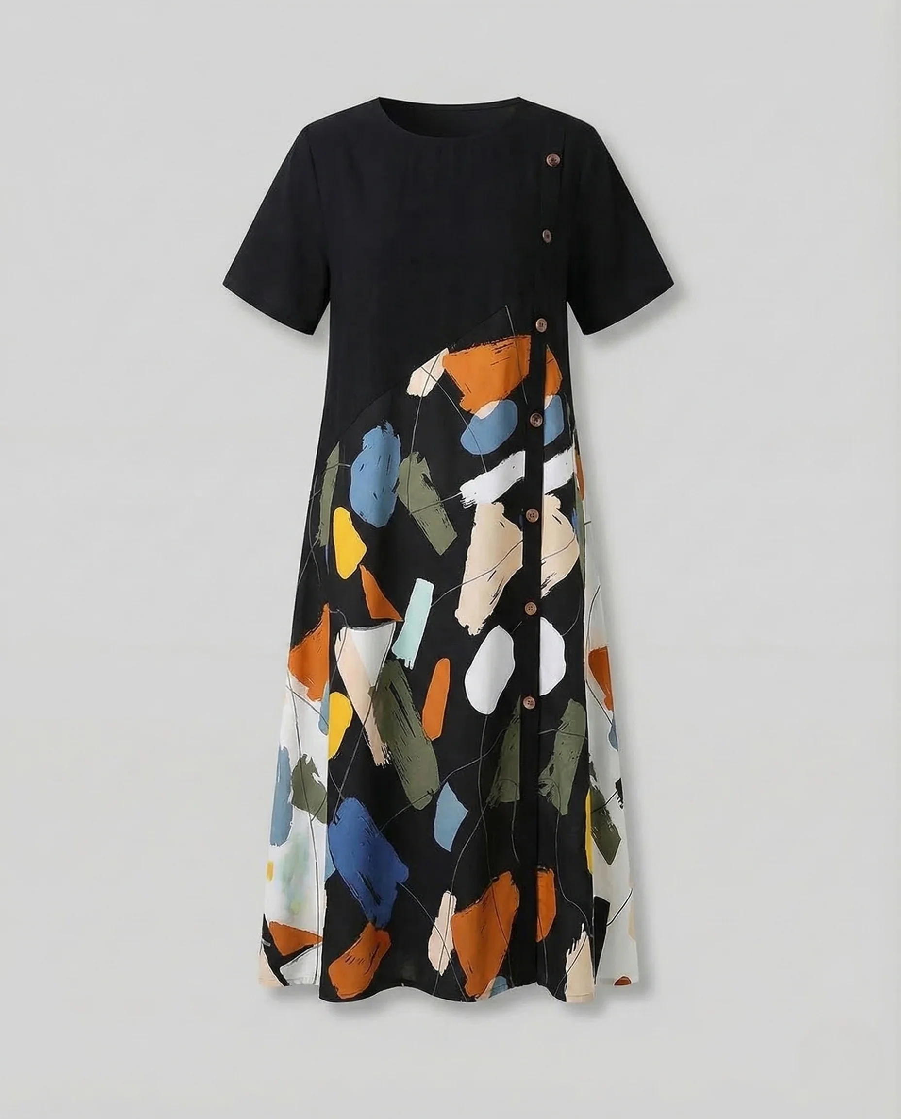 Damen Leinen Midi Kleid Print - Image 6