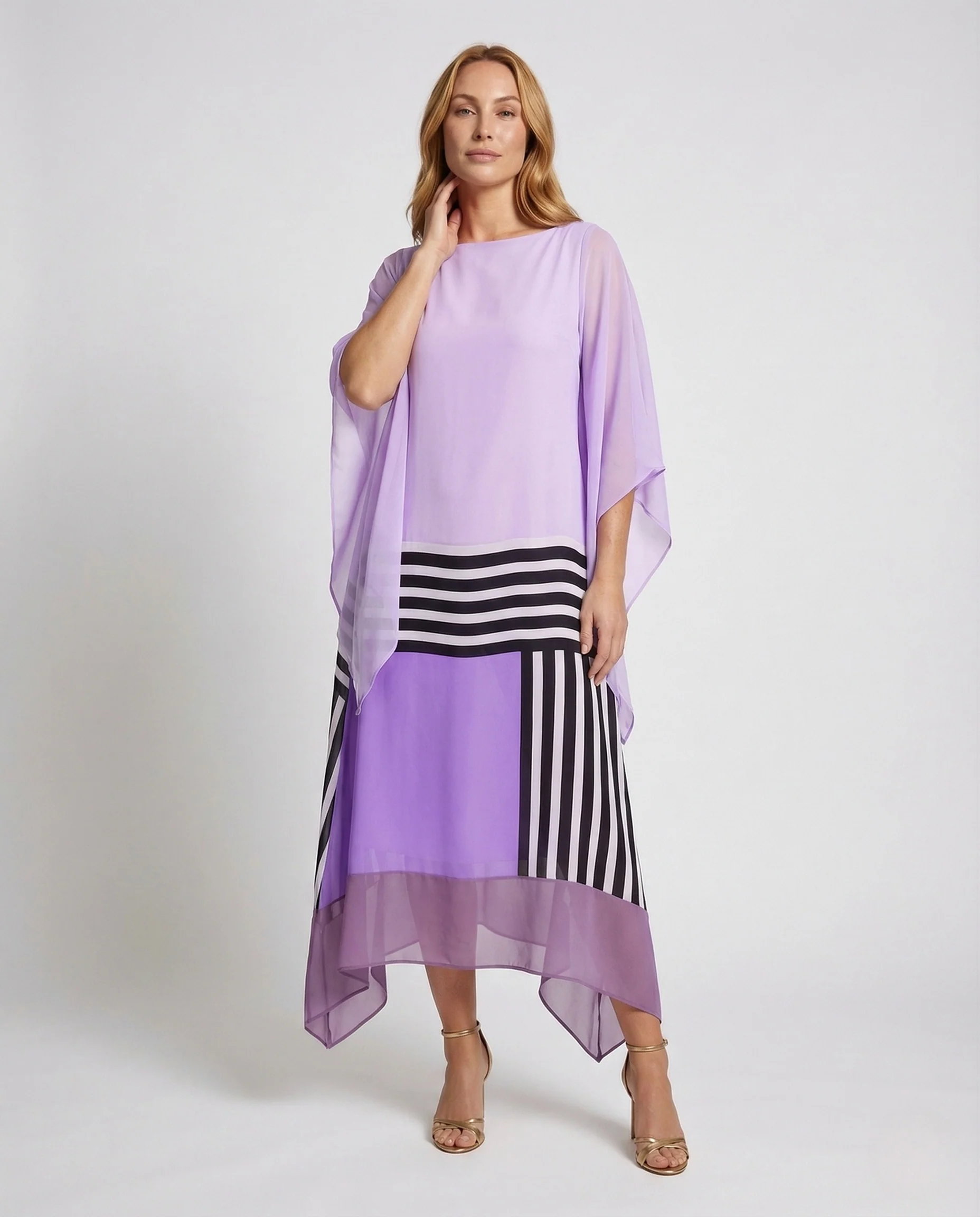 Damen Chiffon Maxikleid Fledermausärmel