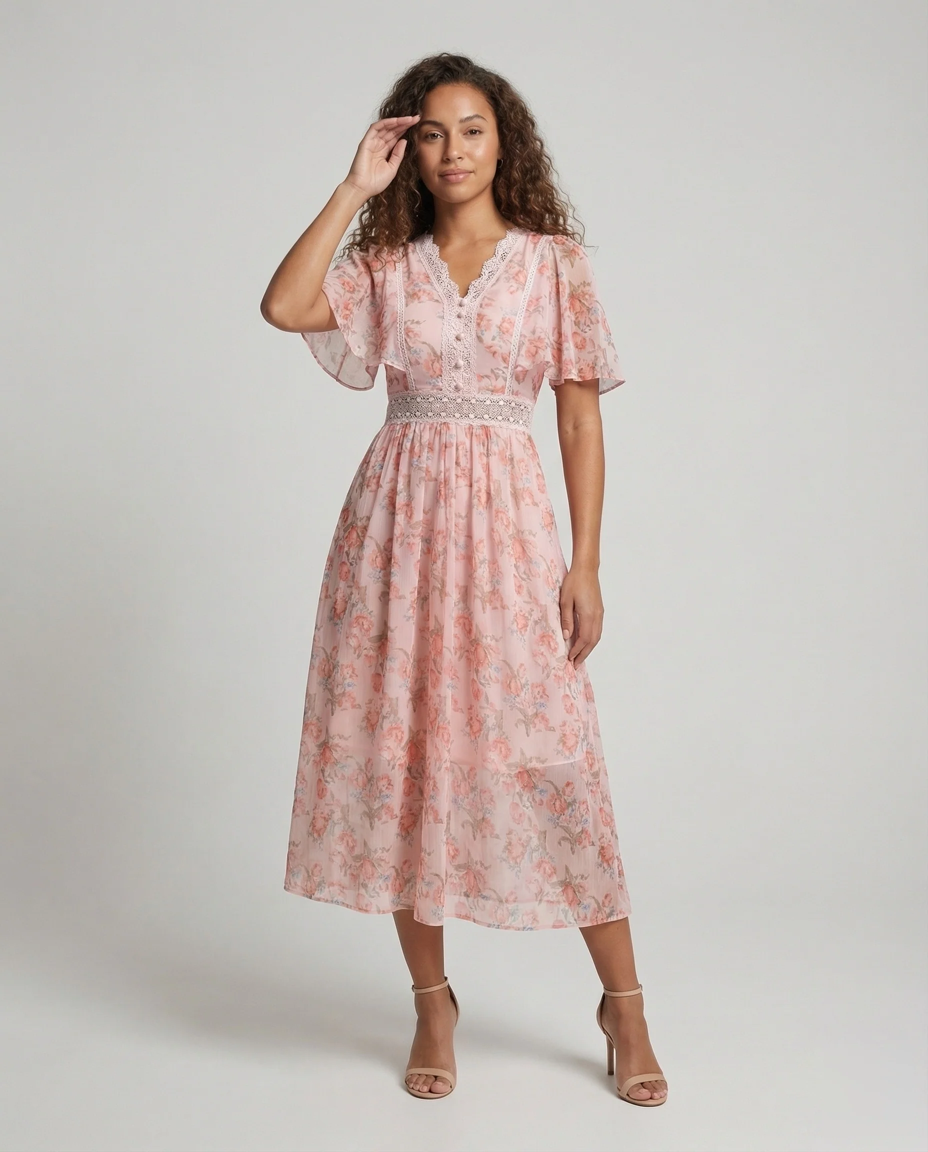 Damen Chiffon Kleid V Ausschnitt