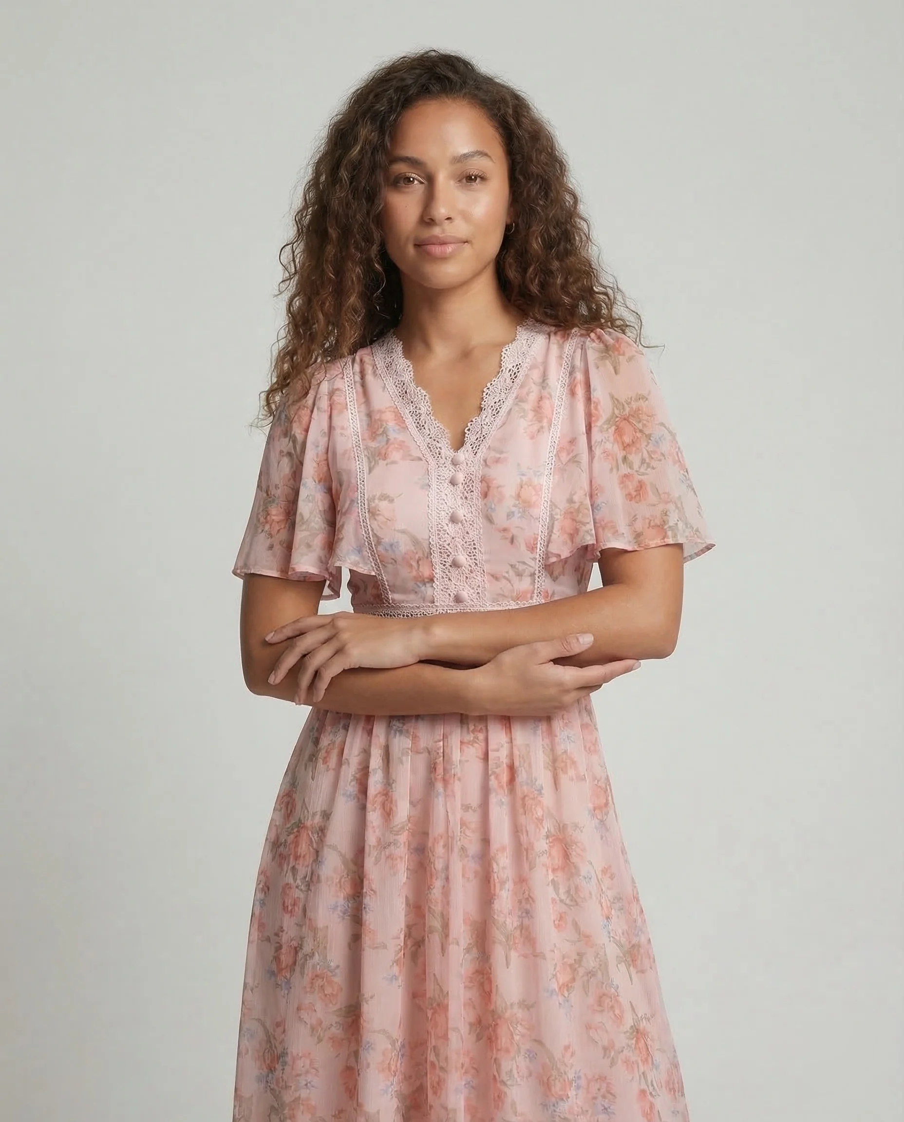 Damen Chiffon Kleid V Ausschnitt - Image 2