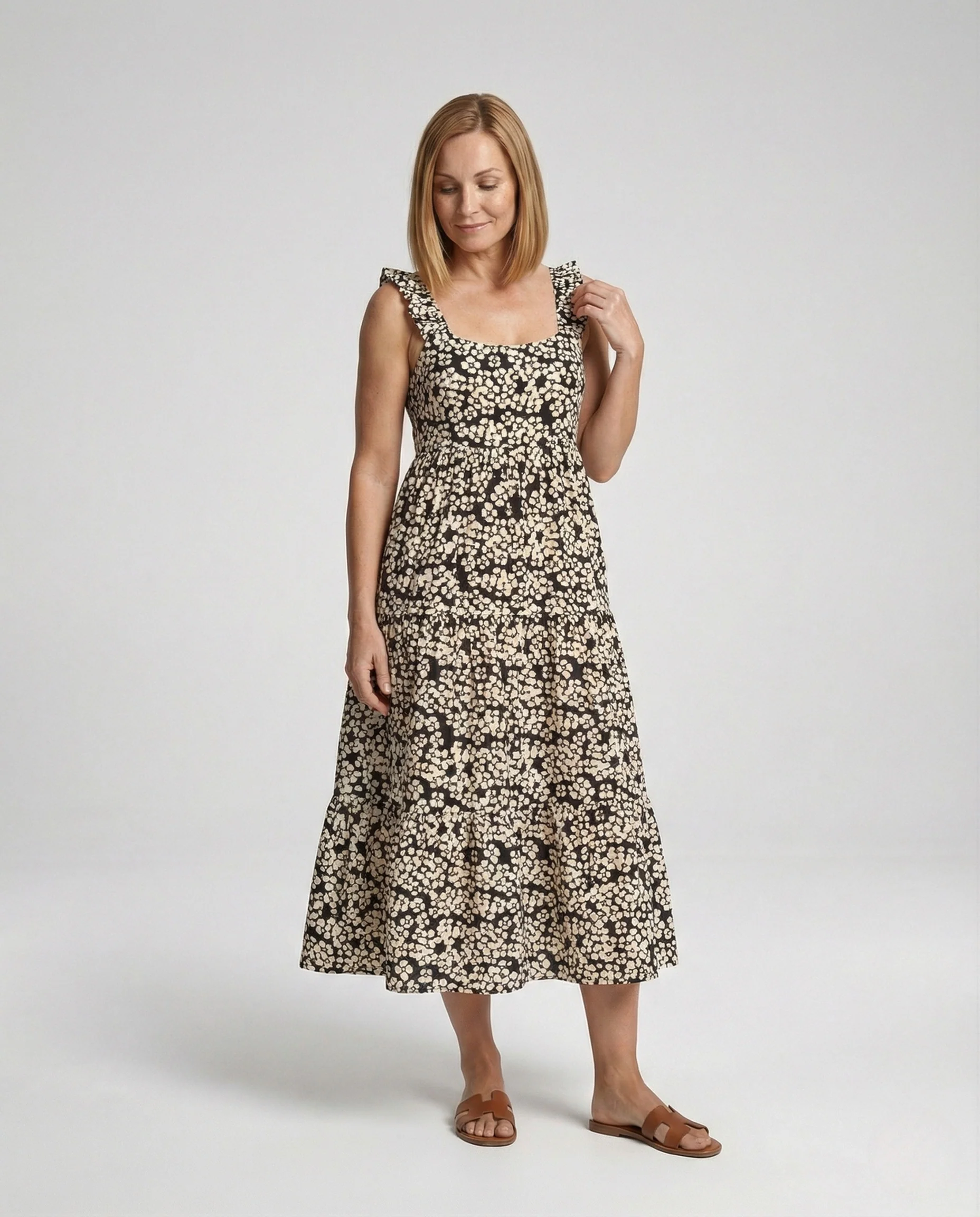 Damen Gestuftes Maxikleid mit quadratischem Ausschnitt