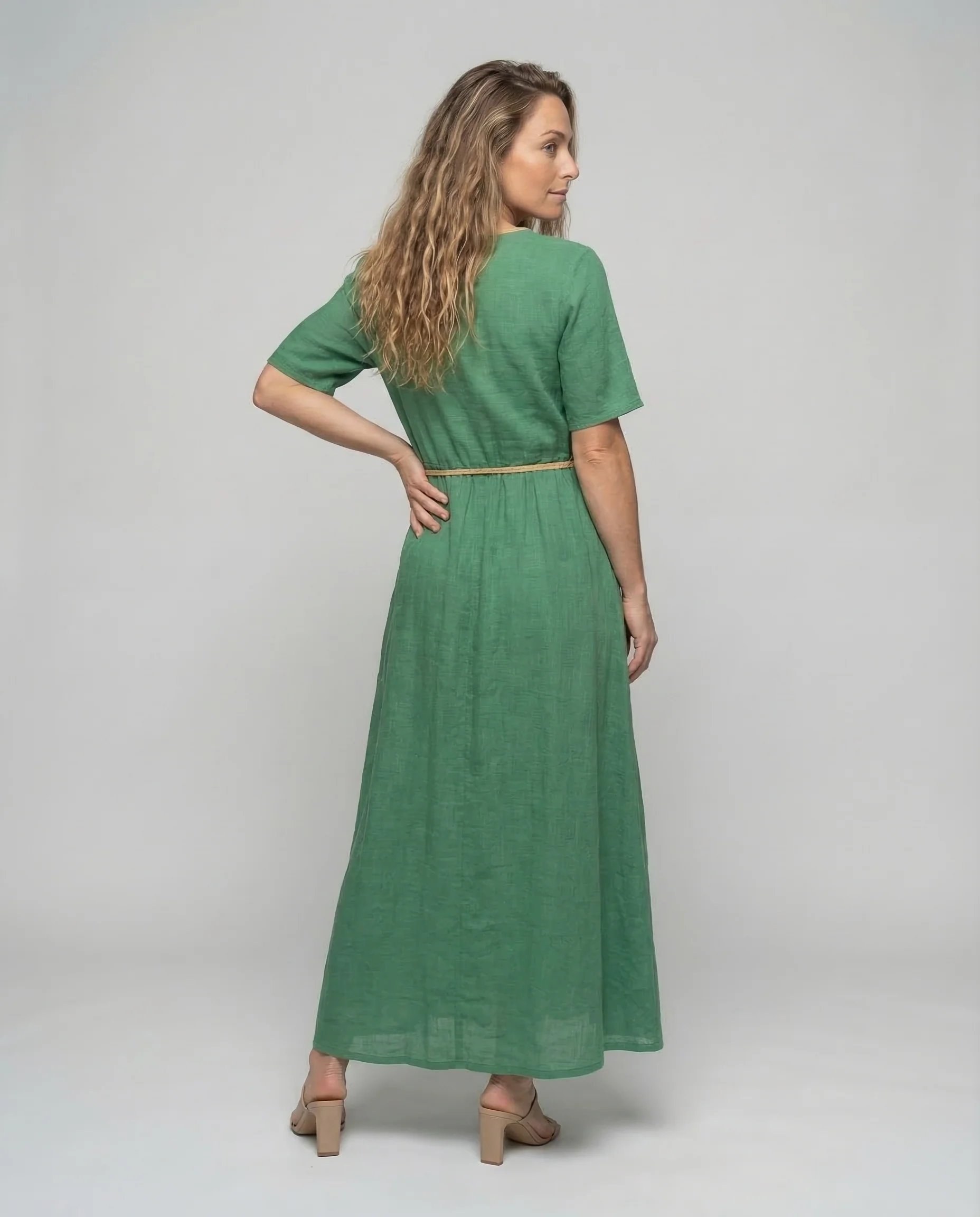 Damen Leinen Maxikleid A Linie - Image 4