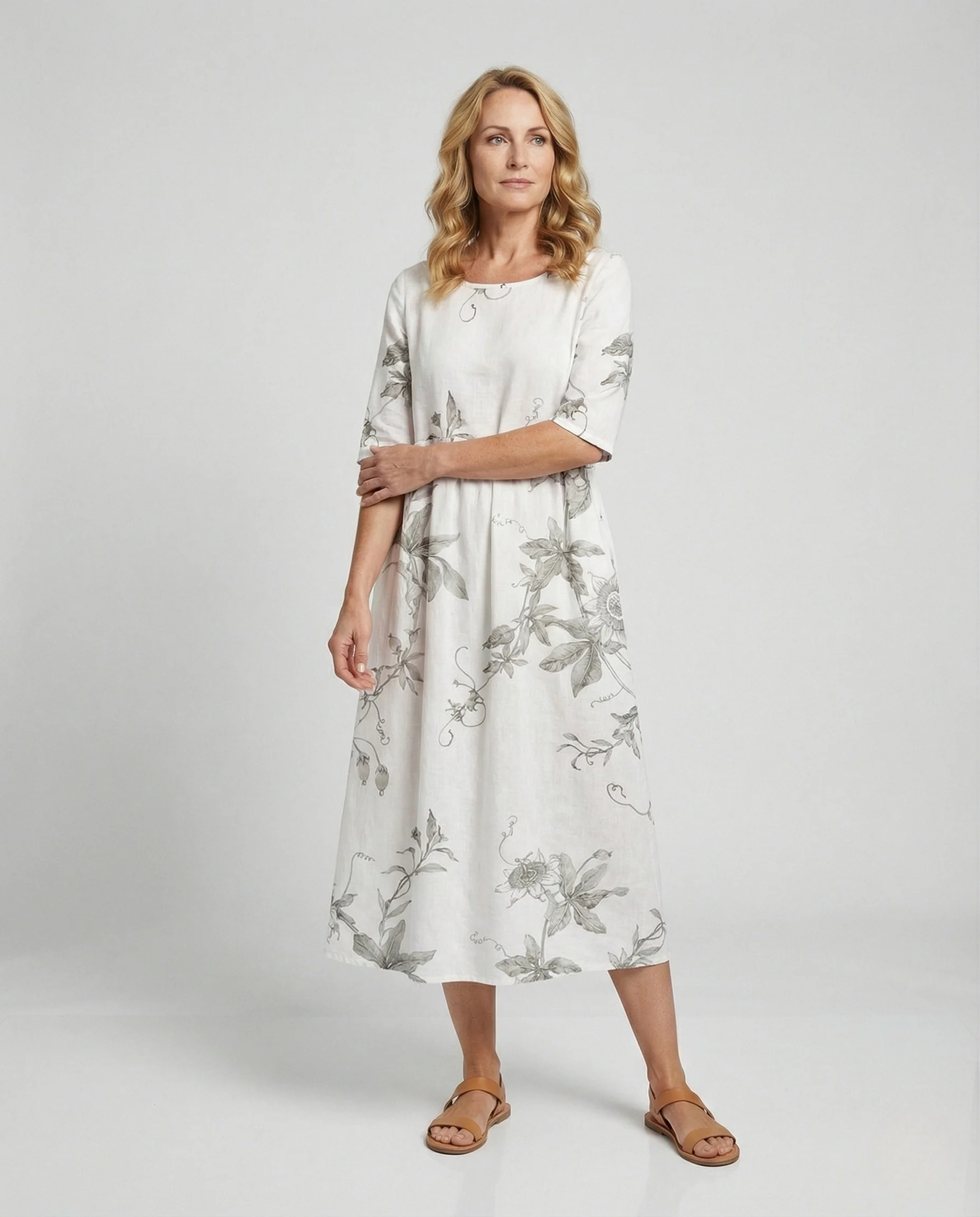 Damen Maxikleid mit floralem Print und Halbarm