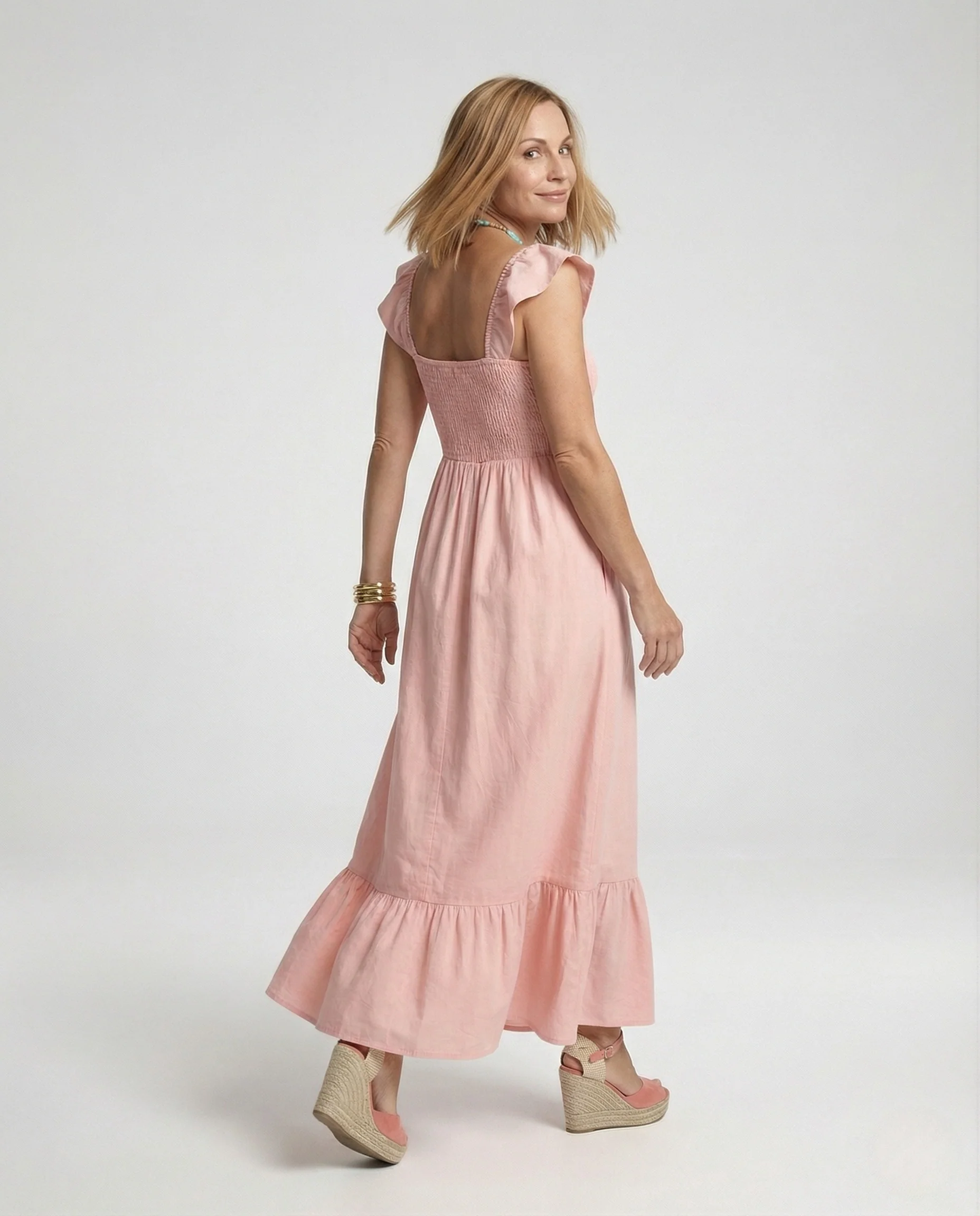 Damen Maxikleid mit gerafftem Oberteil und Volantsaum - Image 4