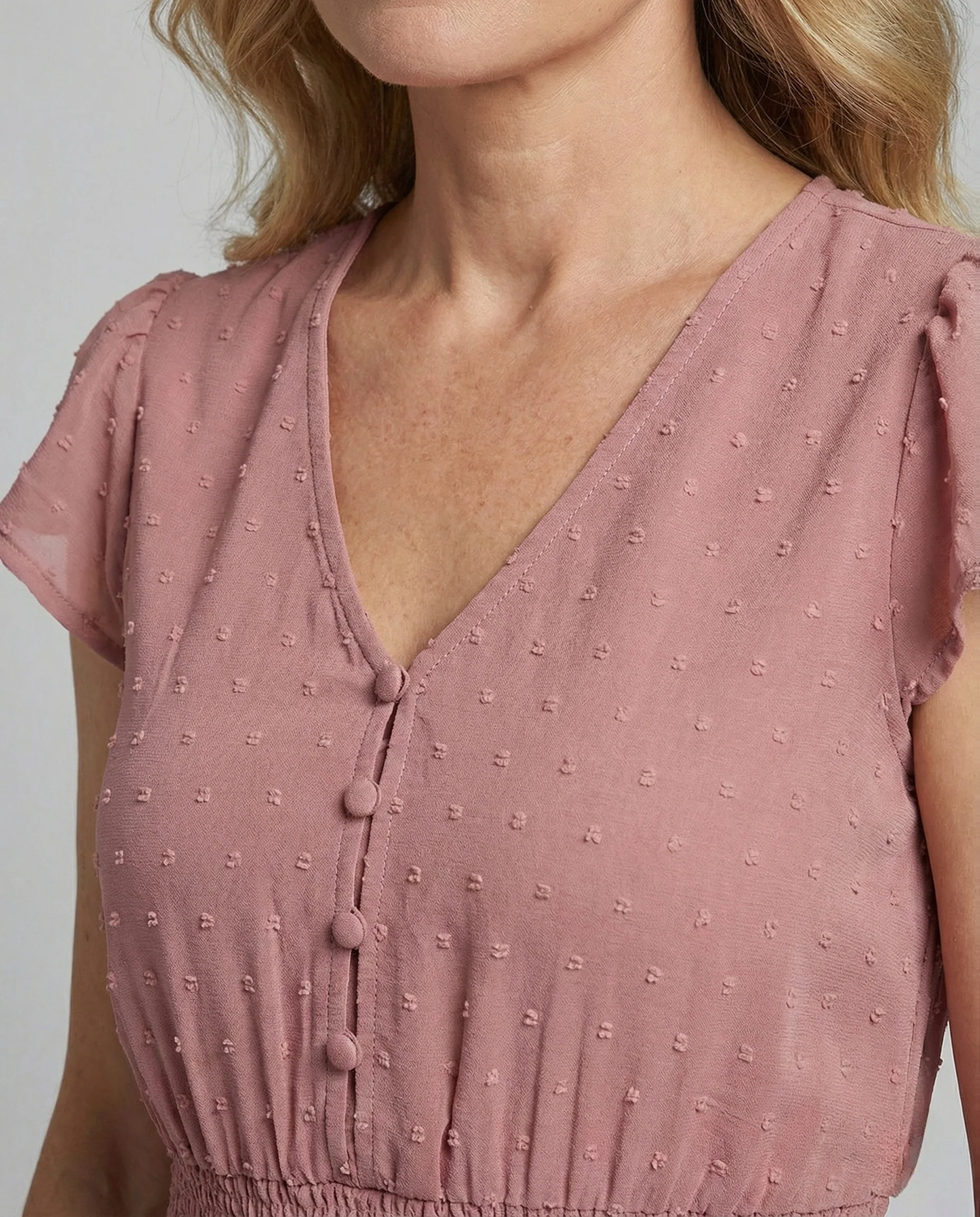Damen Maxikleid mit Smockbund und Zierknöpfen - Image 4