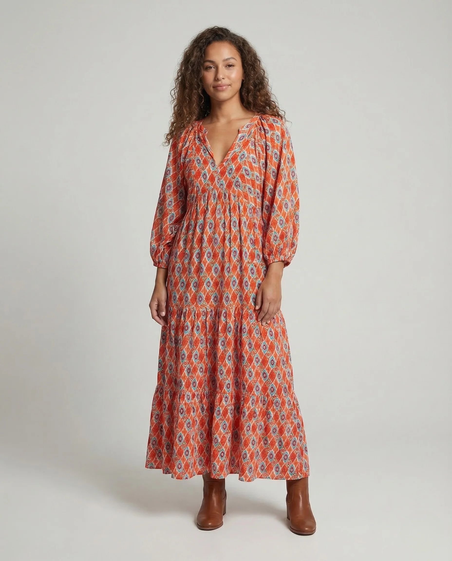 Damen Maxikleid Empire Ballonärmel