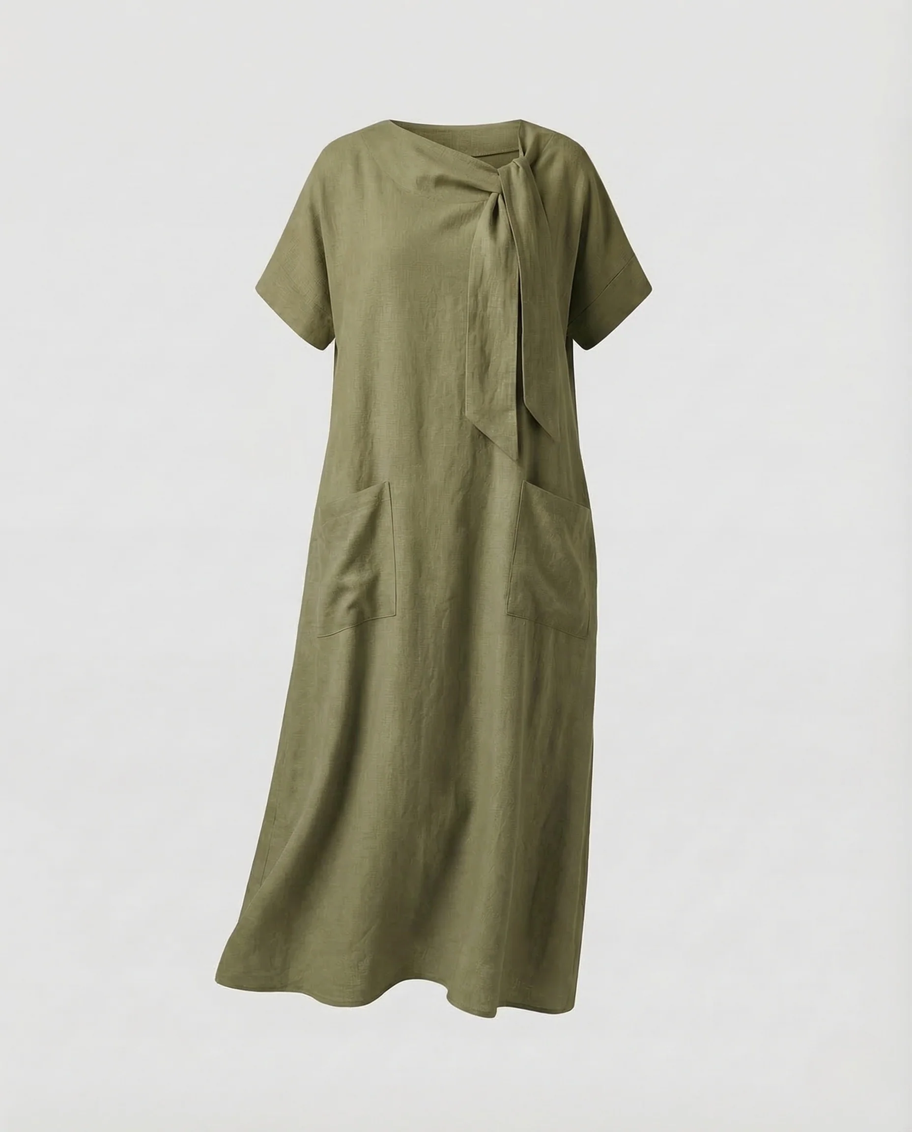 Damen Maxikleid Knotenkragen Taschen - Image 7