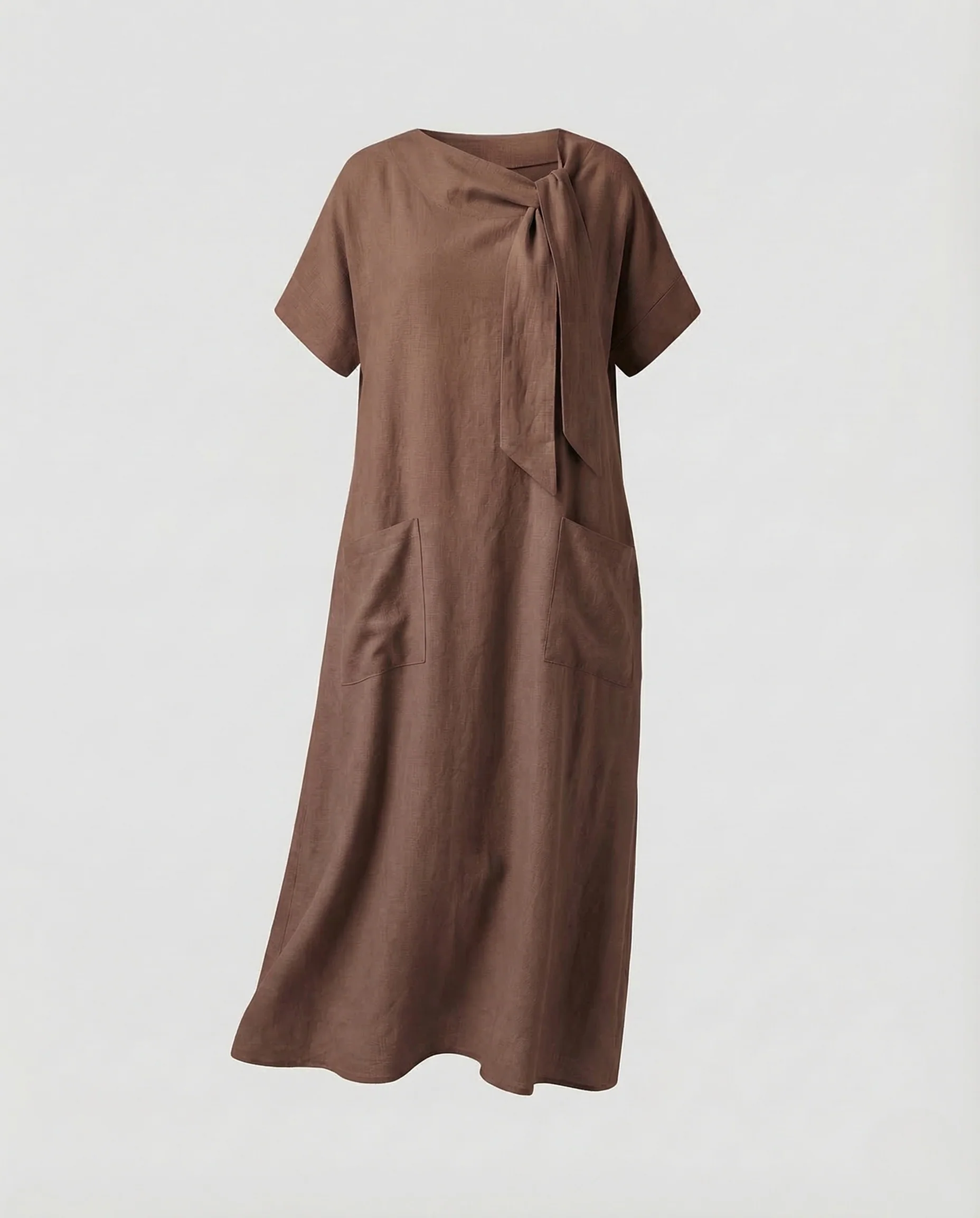 Damen Maxikleid Knotenkragen Taschen - Image 9