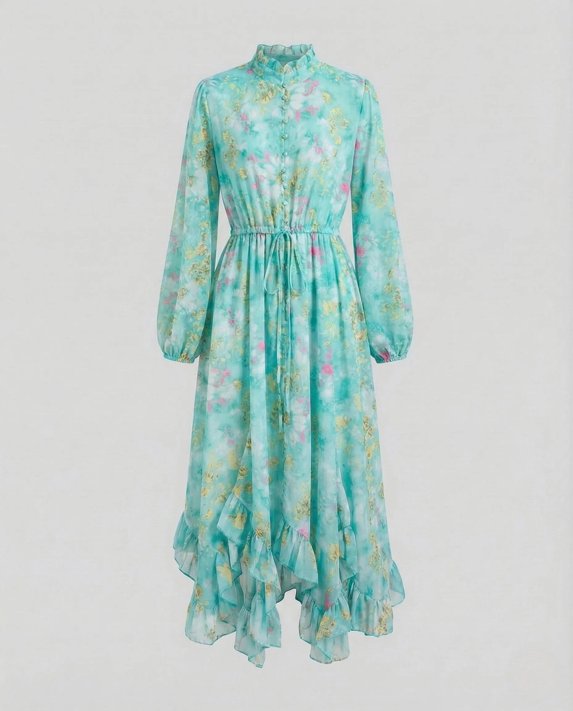 Damen Maxikleid mit Stehkragen und Gürtel - Image 6