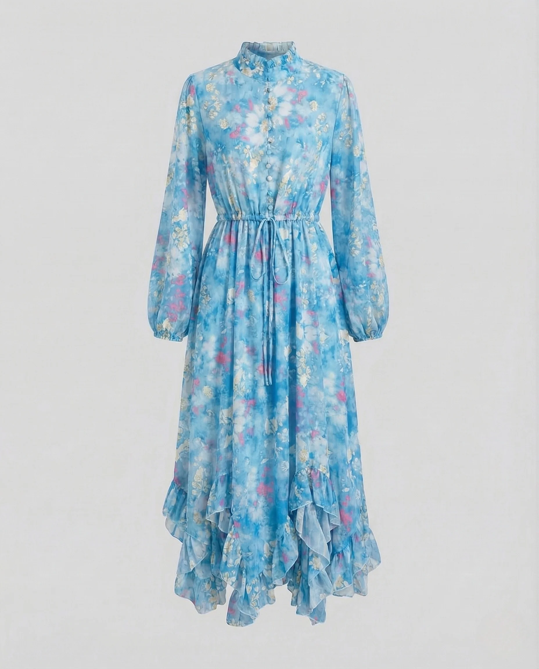 Damen Maxikleid mit Stehkragen und Gürtel - Image 7