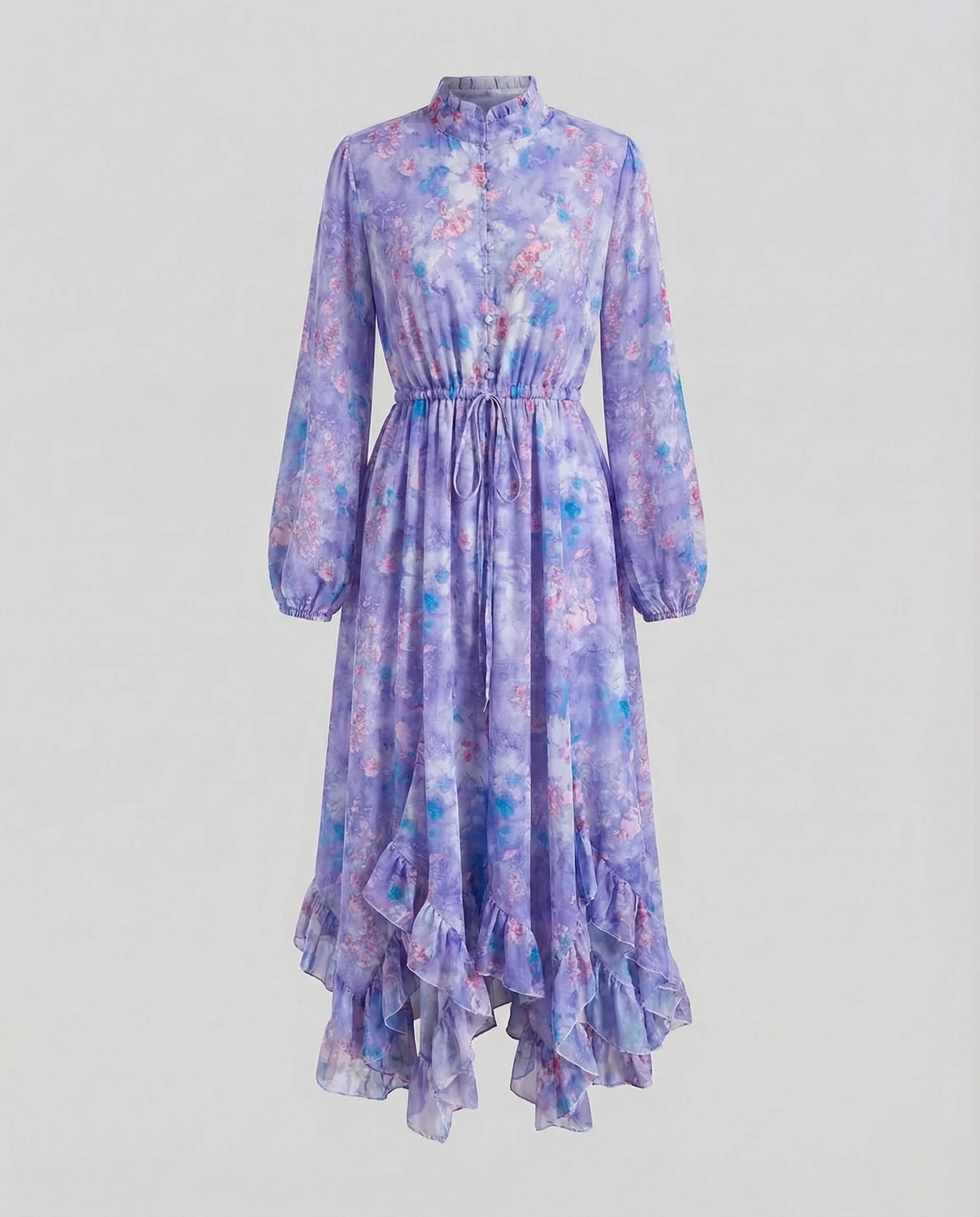Damen Maxikleid mit Stehkragen und Gürtel - Image 8