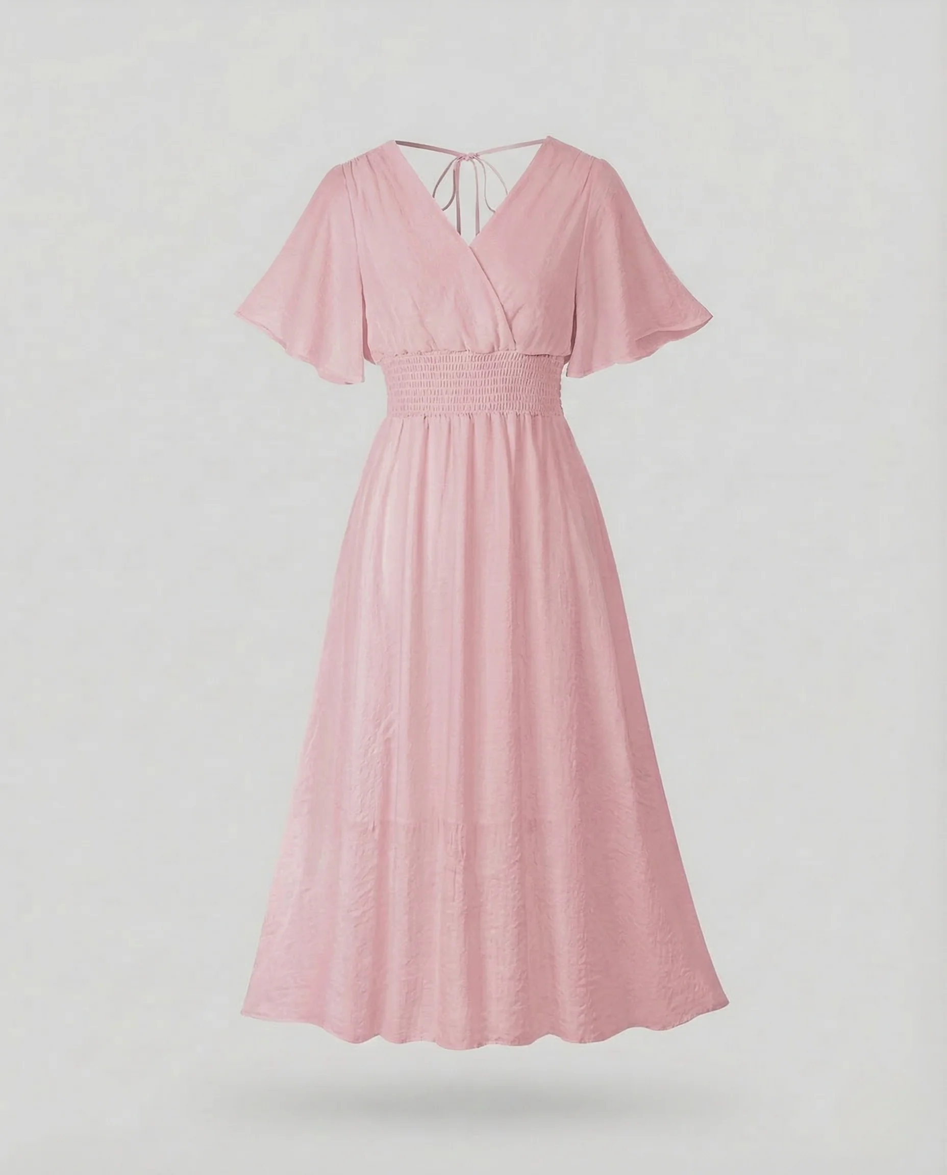 Damen Maxikleid Wickeloptik Smokbund Flügelärmel - Image 7