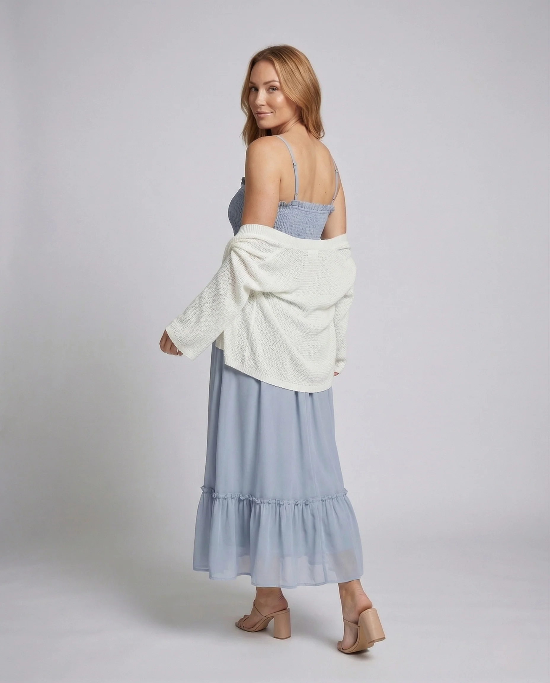 Damen Midikleid mit Strick Überwurf - Image 4