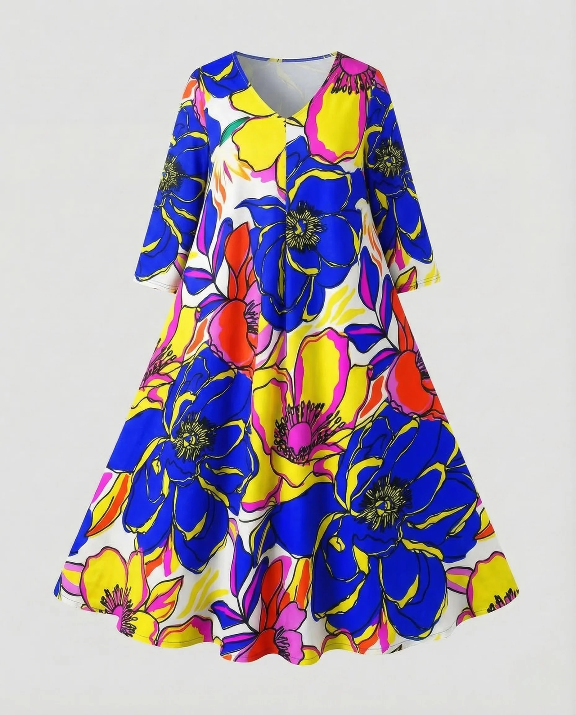 Damen Midikleid Tellerrock Blumenprint - Image 11