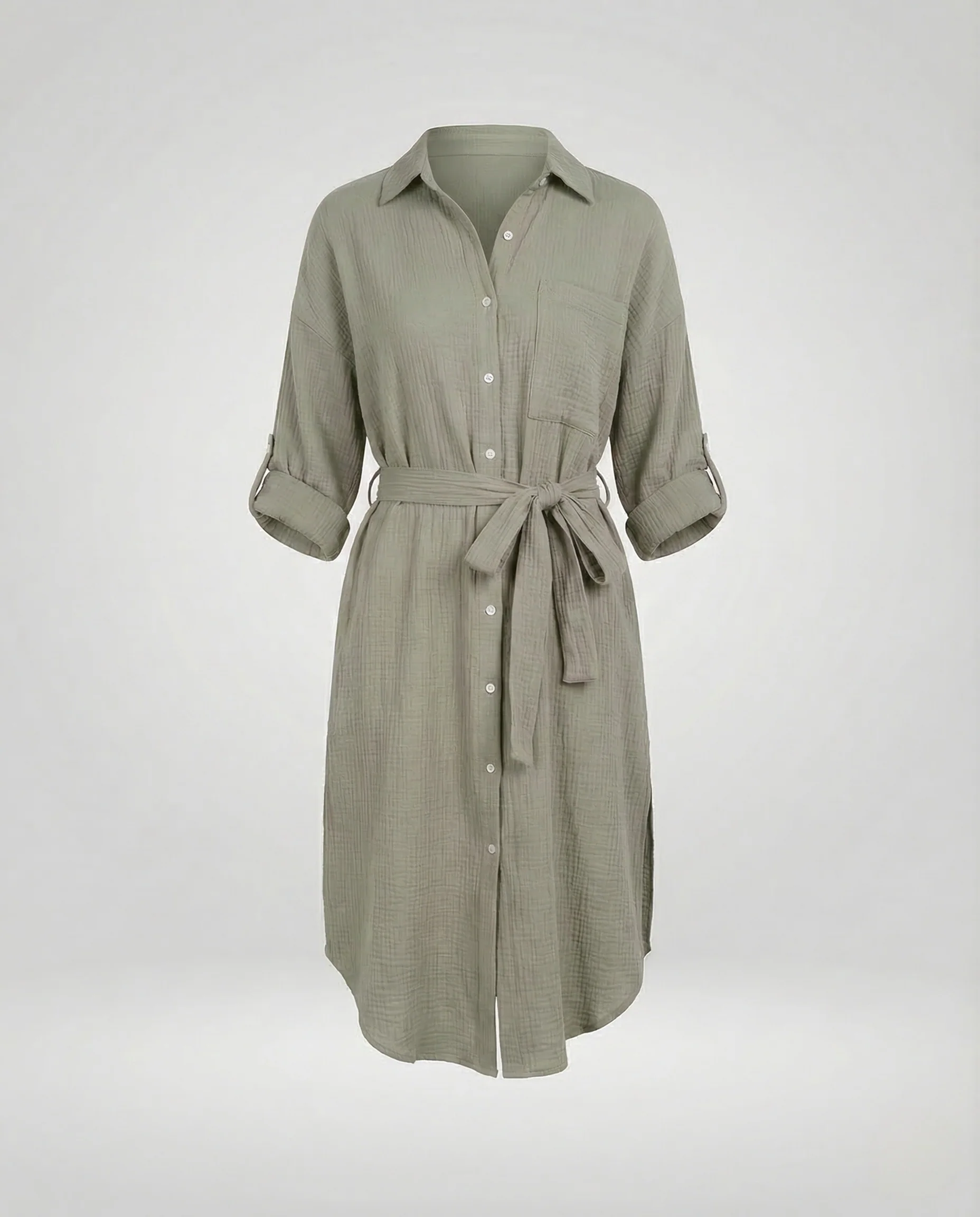 Damen Musselin Hemdkleid Gürtel Schlitz - Image 6