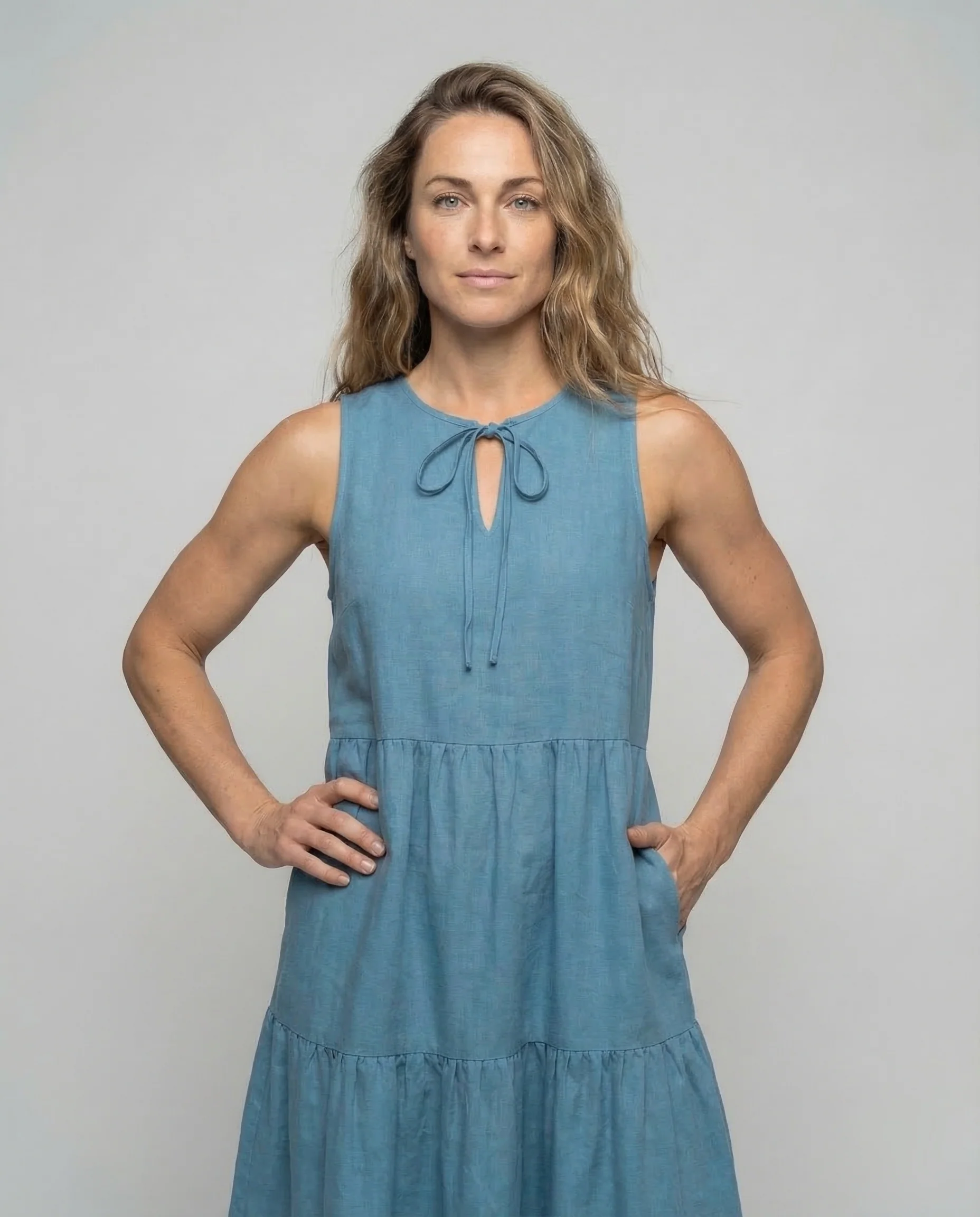 Damen Stufenkleid Leinenoptik - Image 2