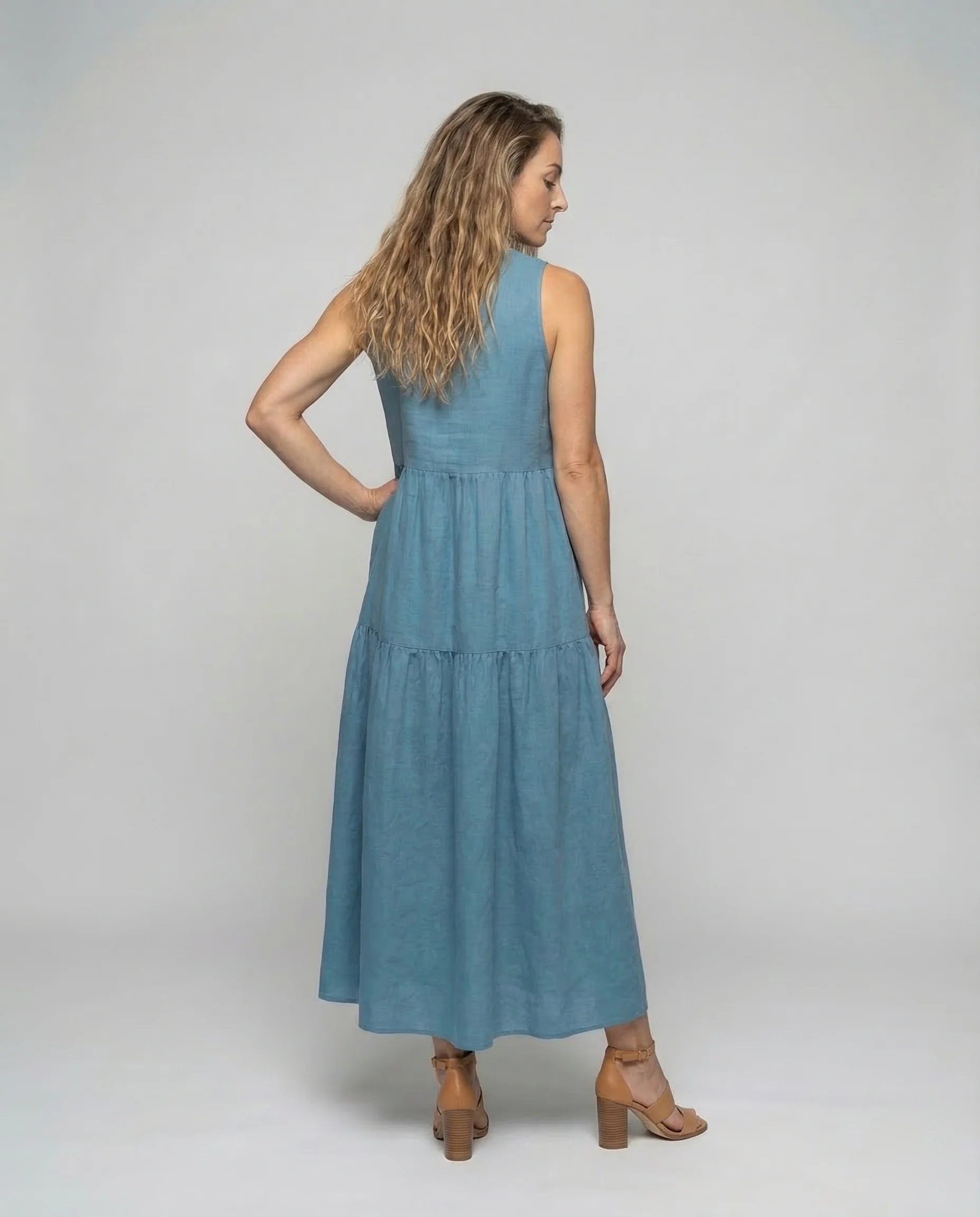 Damen Stufenkleid Leinenoptik - Image 4