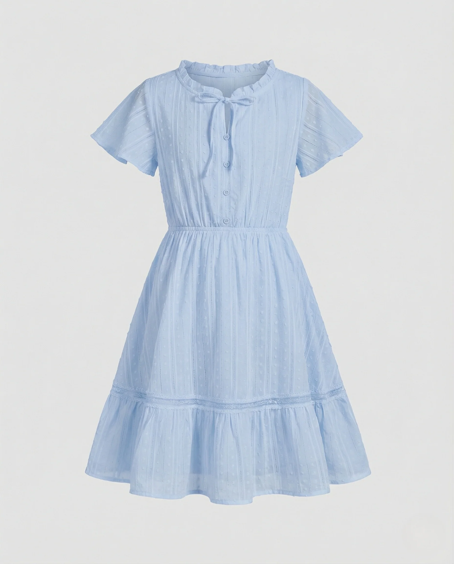 Damen Stufenkleid mit Rüschenkragen und Lochstickerei - Image 5