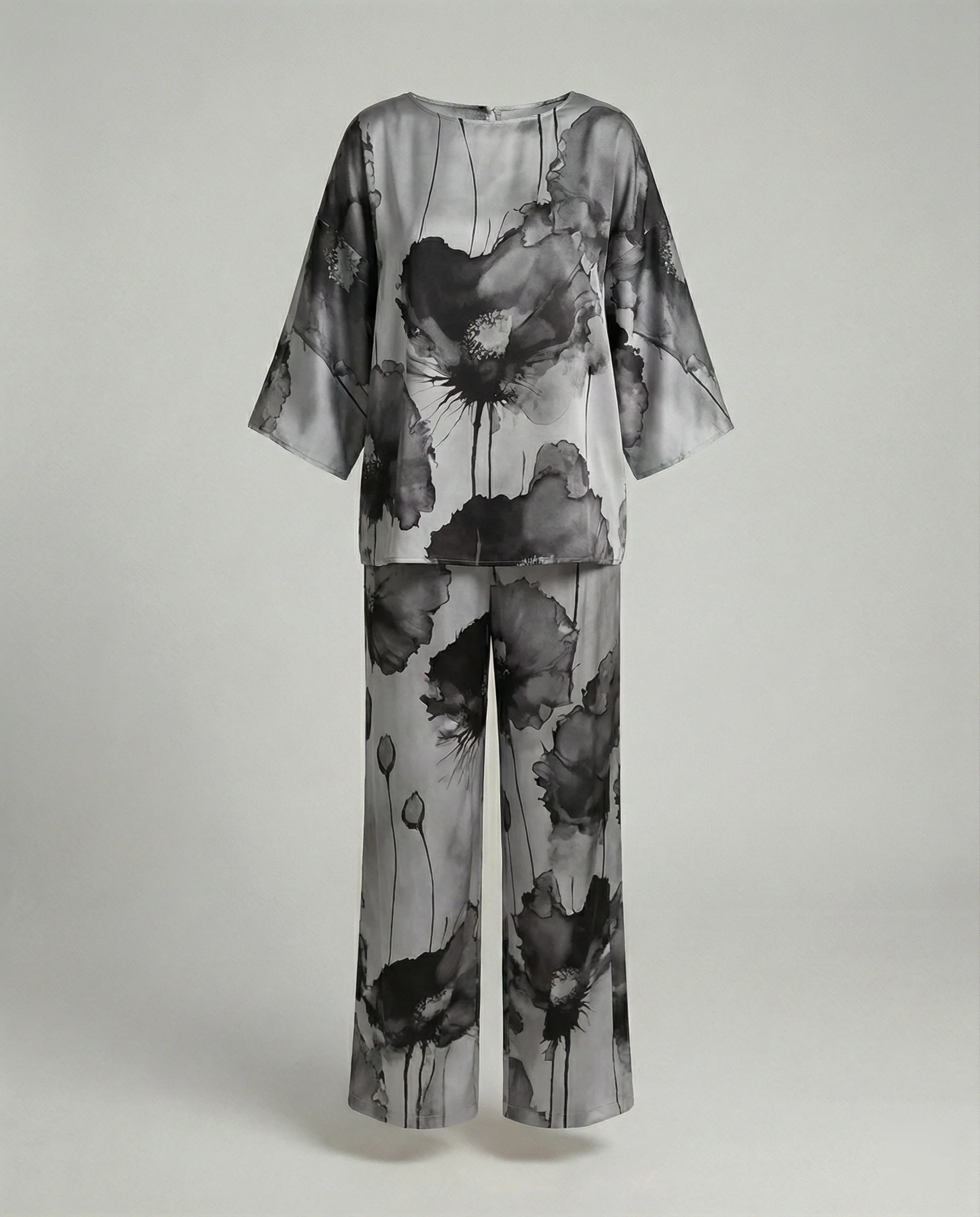 Damen Zweiteiler Set Satin Kimono - Image 4