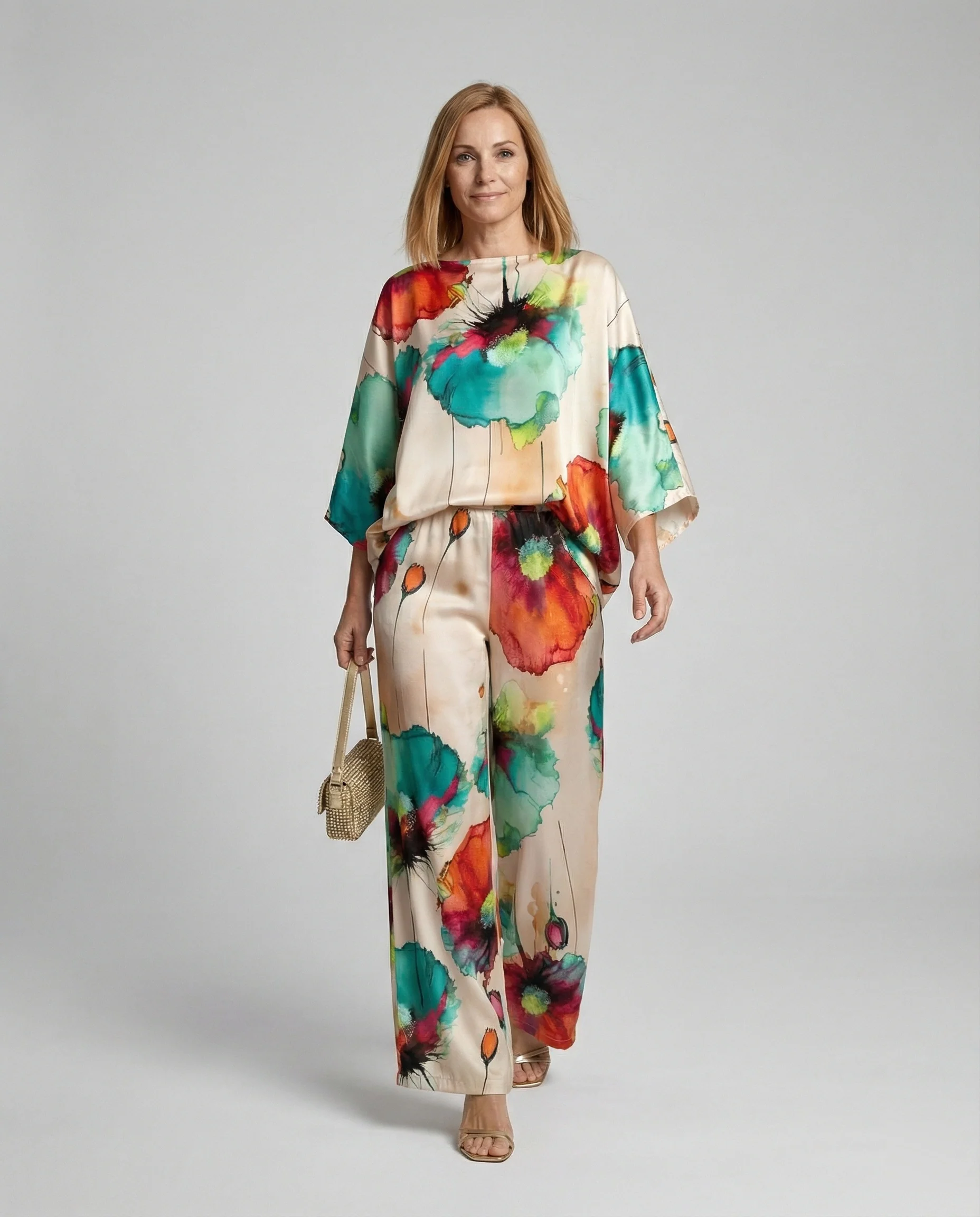 Damen Zweiteiler Set Satin Kimono - Image 8