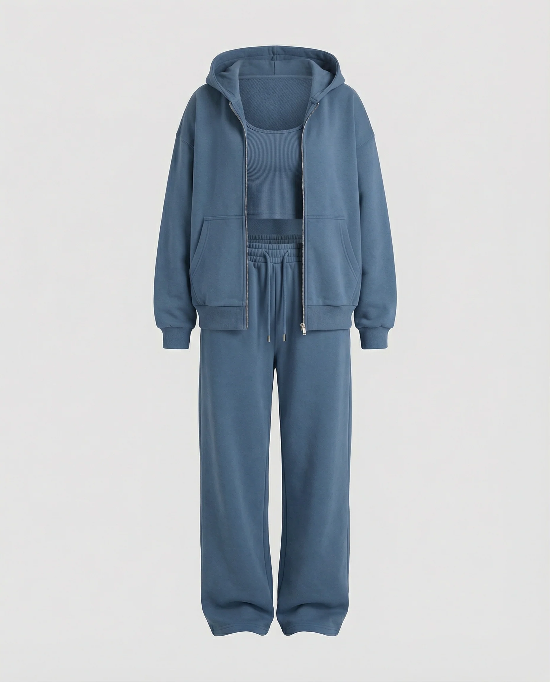 Damen luxuriöses Velours-Joggingset mit Reißverschluss-Hoodie, Kängurutasche und weit geschnittener hochgeschnittener Hose Heidi Mode - Image 4