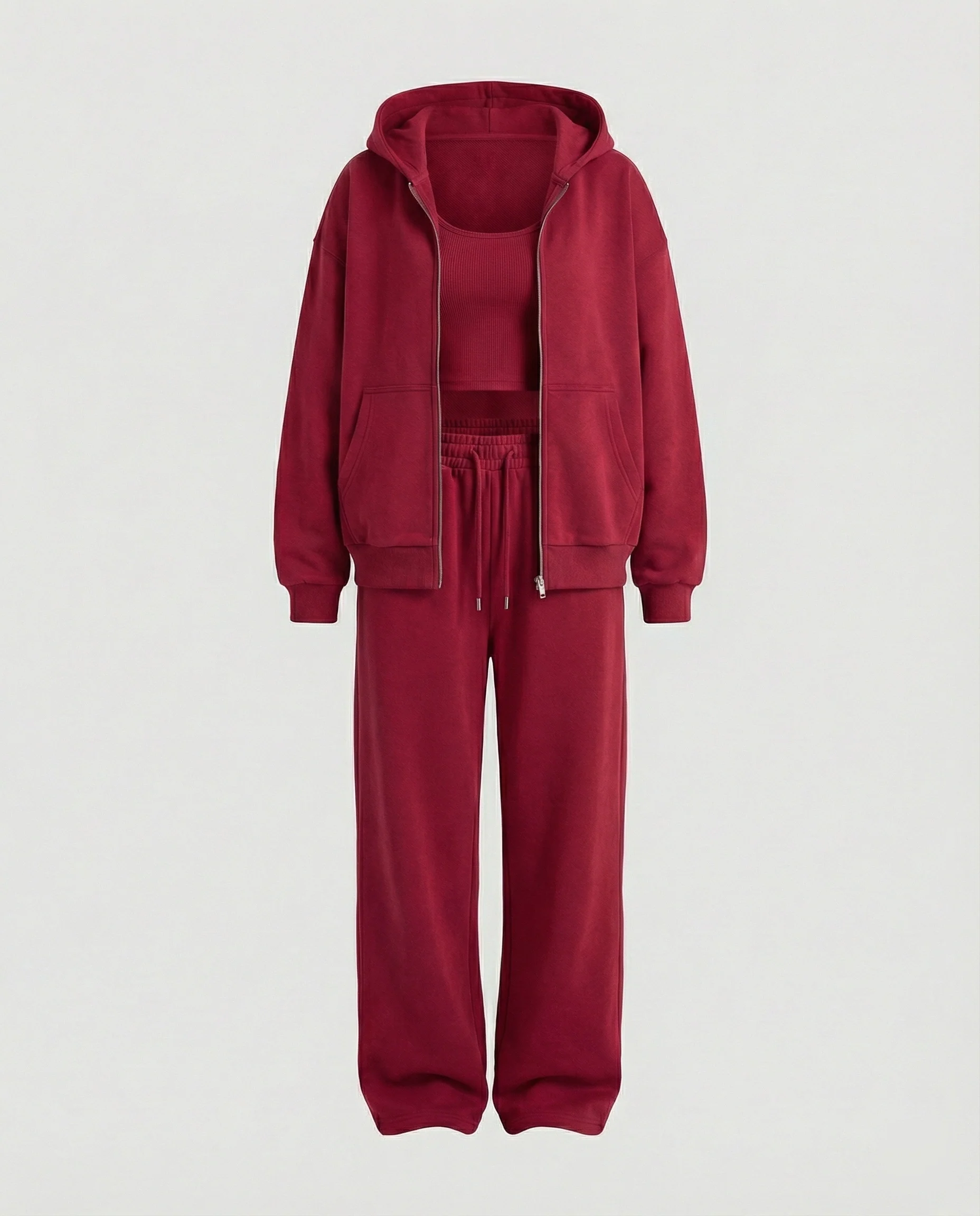 Damen luxuriöses Velours-Joggingset mit Reißverschluss-Hoodie, Kängurutasche und weit geschnittener hochgeschnittener Hose Heidi Mode - Image 5