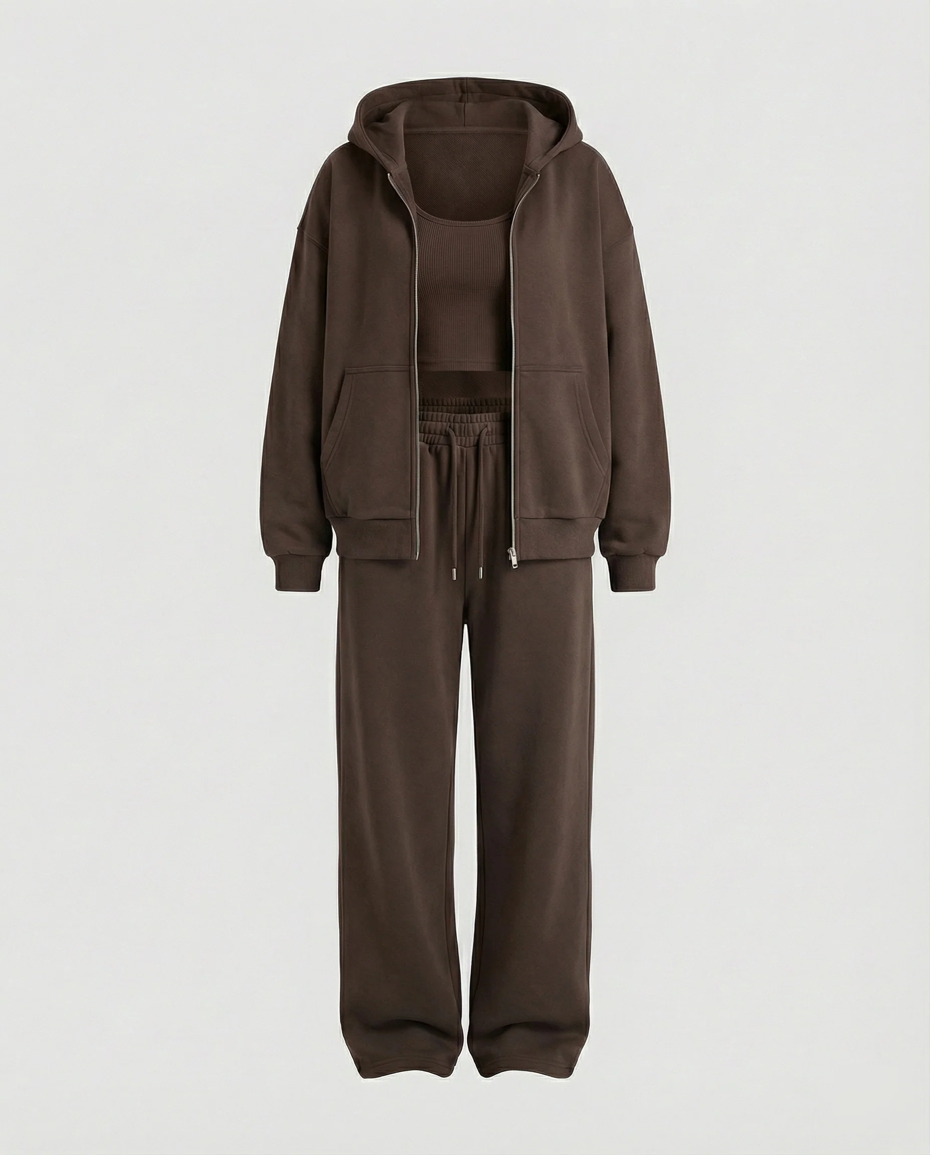 Damen luxuriöses Velours-Joggingset mit Reißverschluss-Hoodie, Kängurutasche und weit geschnittener hochgeschnittener Hose Heidi Mode - Image 6