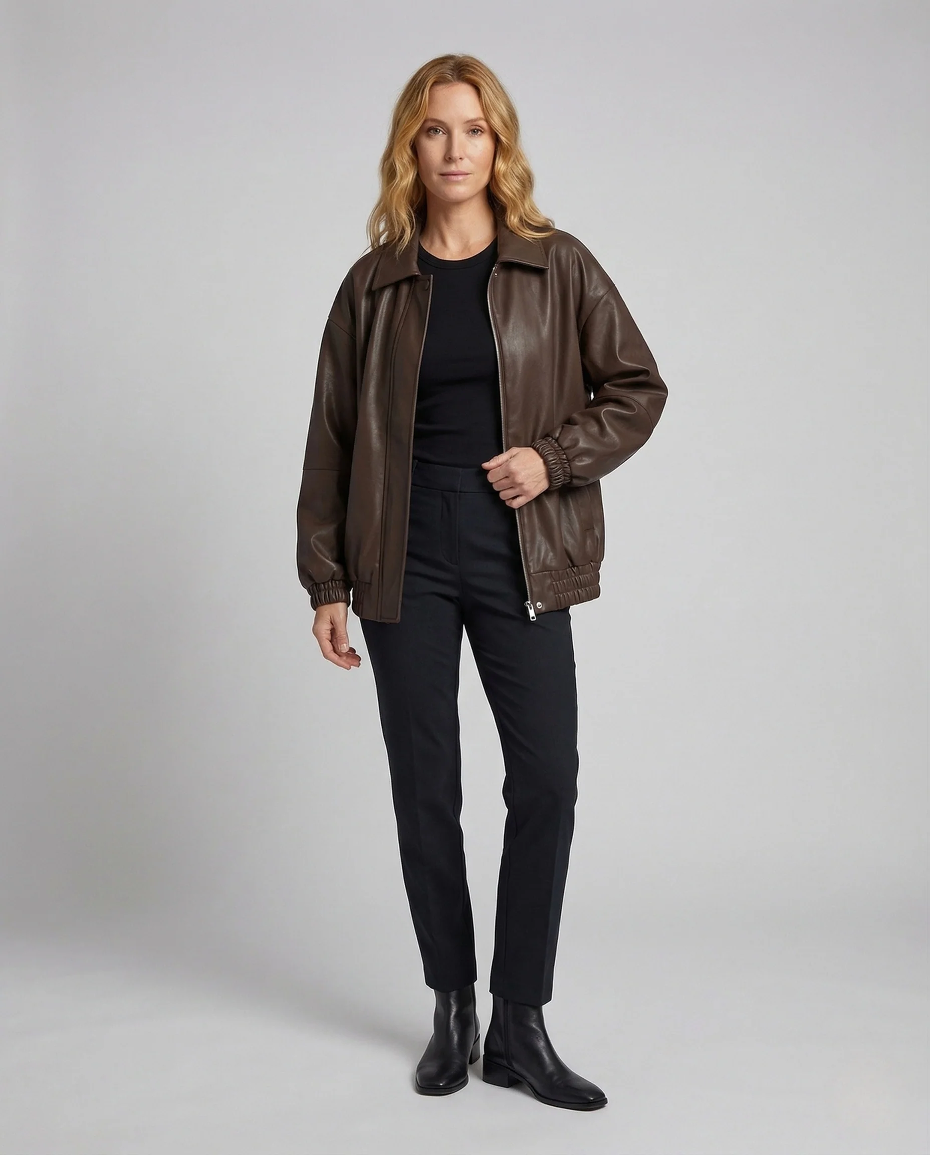 Damen Boxy Kunstlederjacke Matt